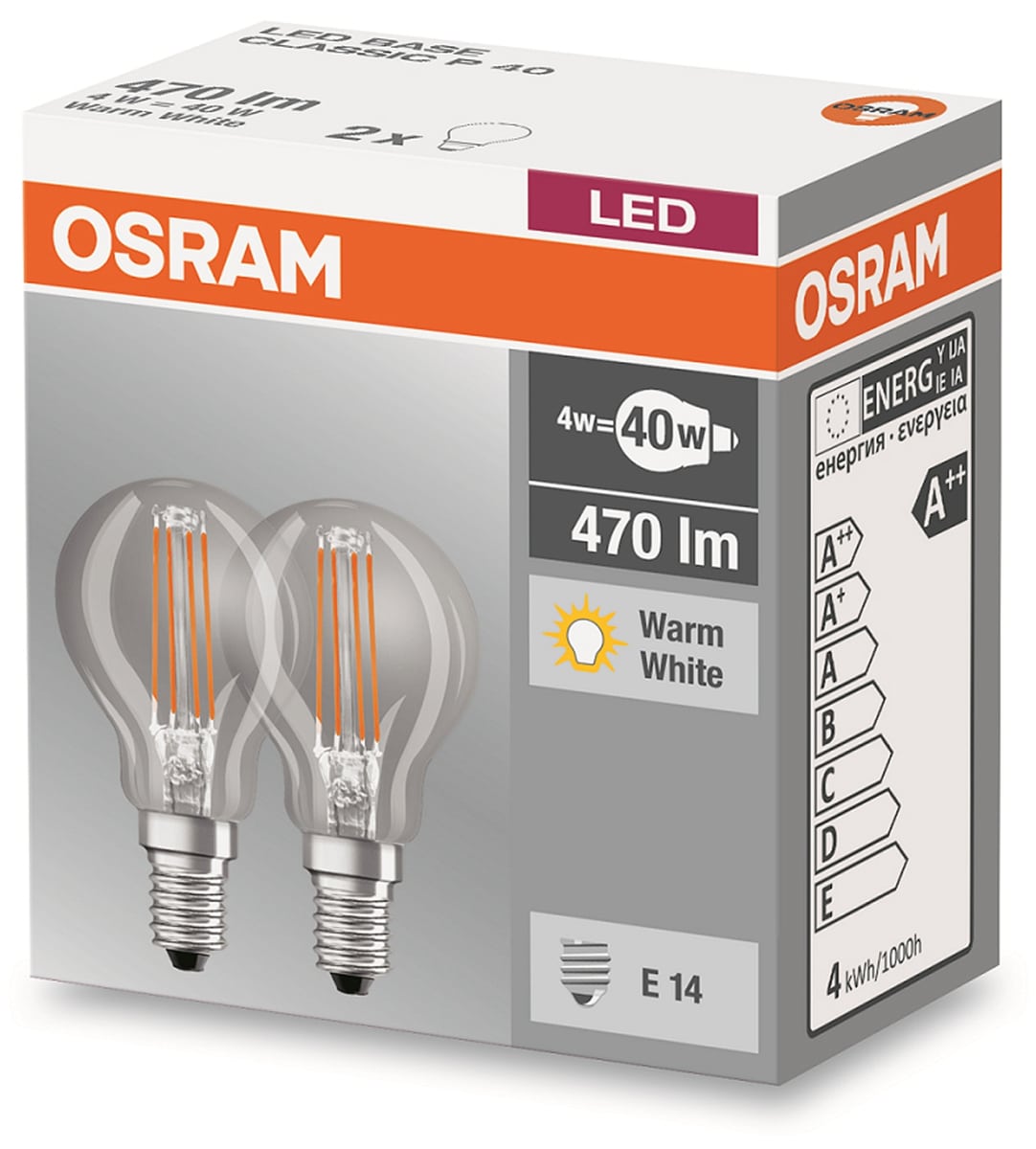 LED Lampe OSRAM BASE CLASSIC P E14 EEK A 4 W 470 Lm 2700 K 2