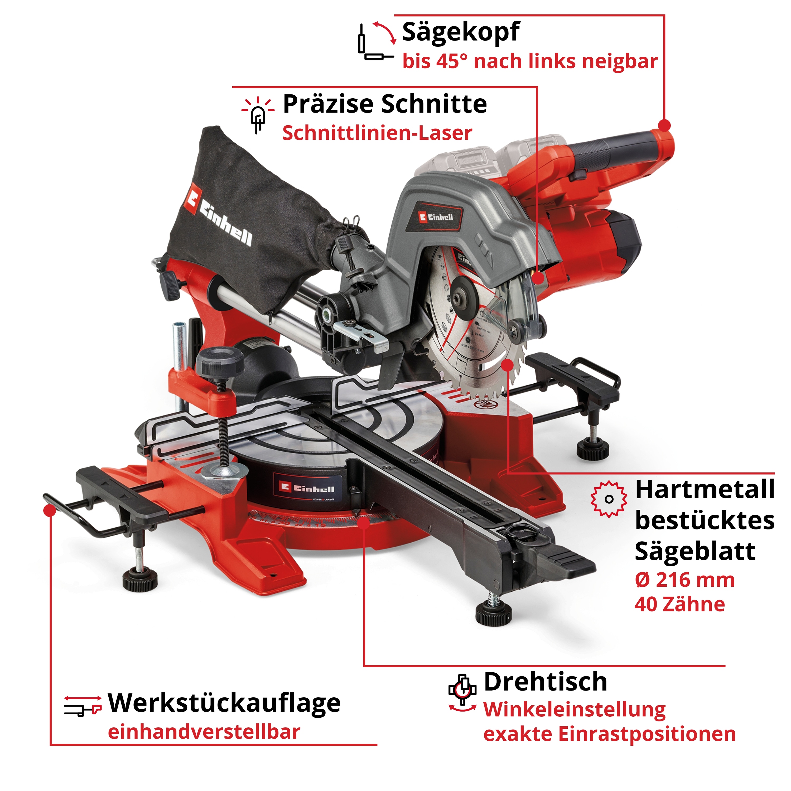 EINHELL Akku-Zug-Kapp-Gehrungssäge TE-SM 36/8 L Li-Solo