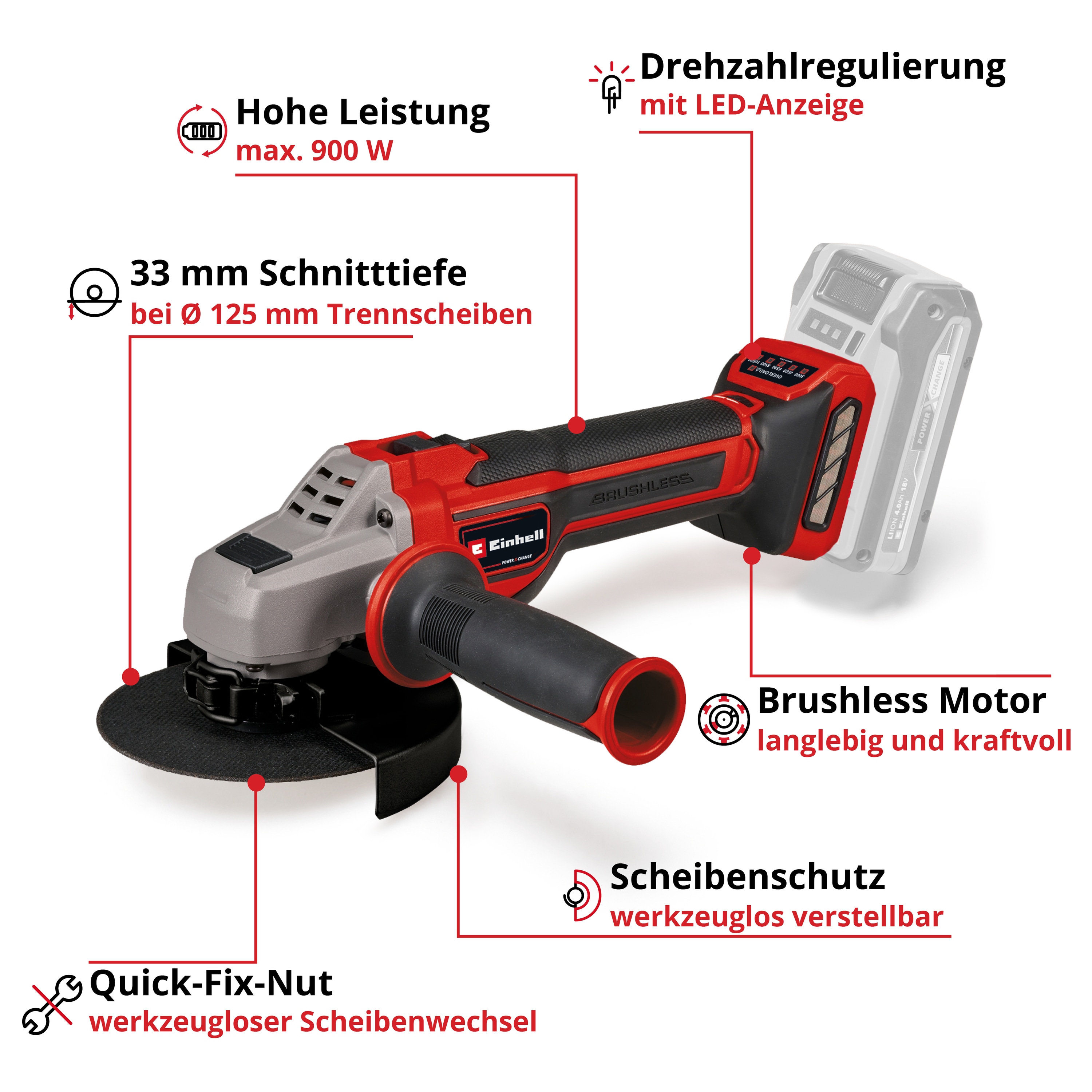 EINHELL Akku-Winkelschleifer TP-AG 18/ 125 CE Q Li-Solo