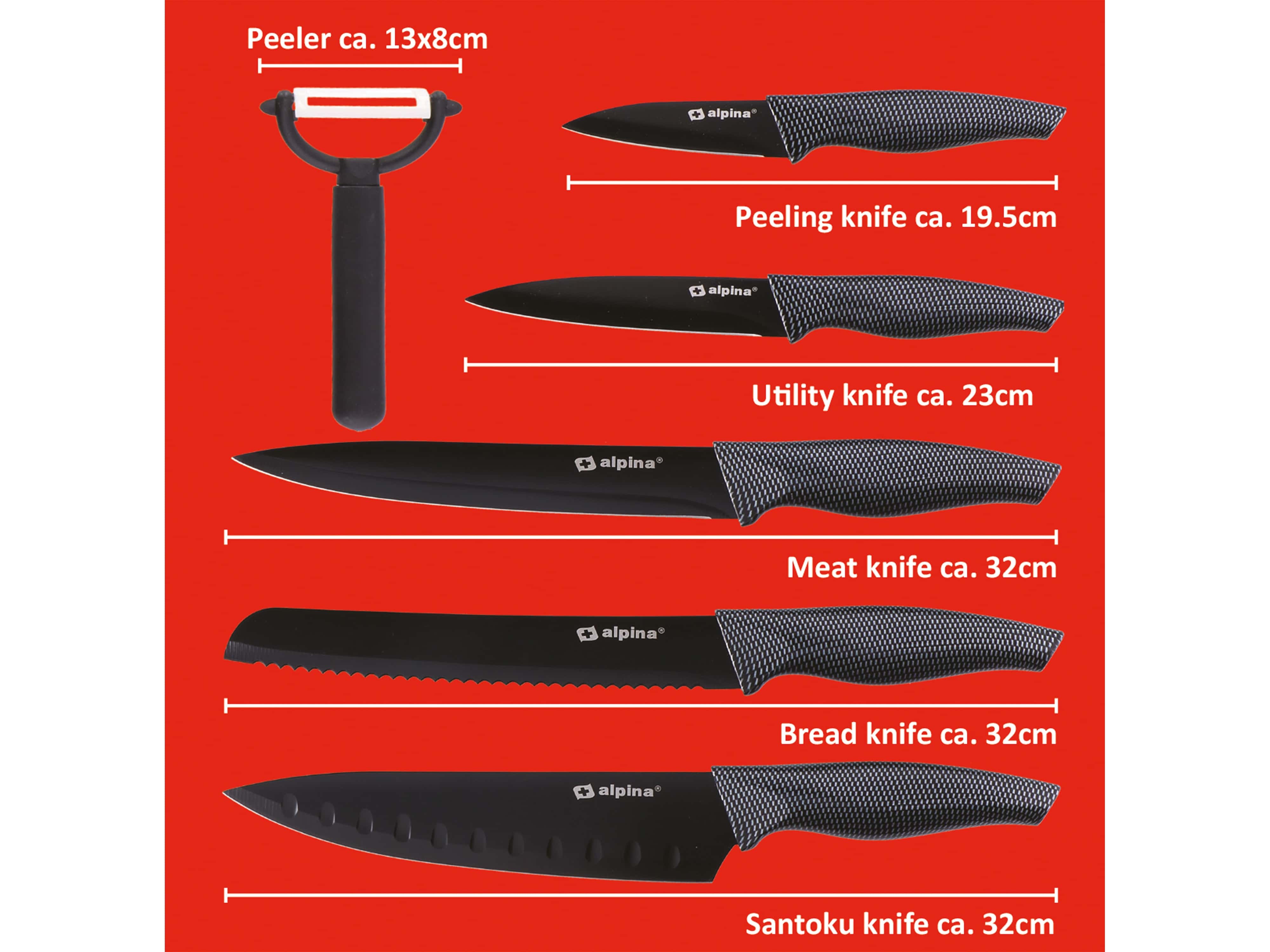 ALPINA Messer-Set, 6-teilig, schwarz