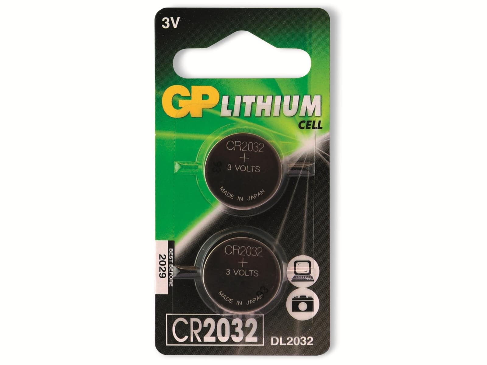 GP Knopfzelle, CR2032, Lithium, 3 V, 2 St.