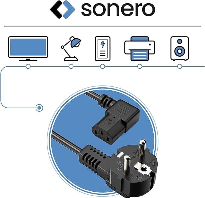 SONERO Netzkabel Schutzkontaktstecker, X-SKW-C13W-010B, 90°, schwarz, 1m