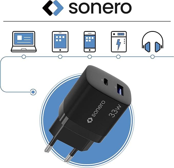 SONERO USB-C & USB-A GaN Ladegerät, X-PS120, 2 Port, 33W, schwarz