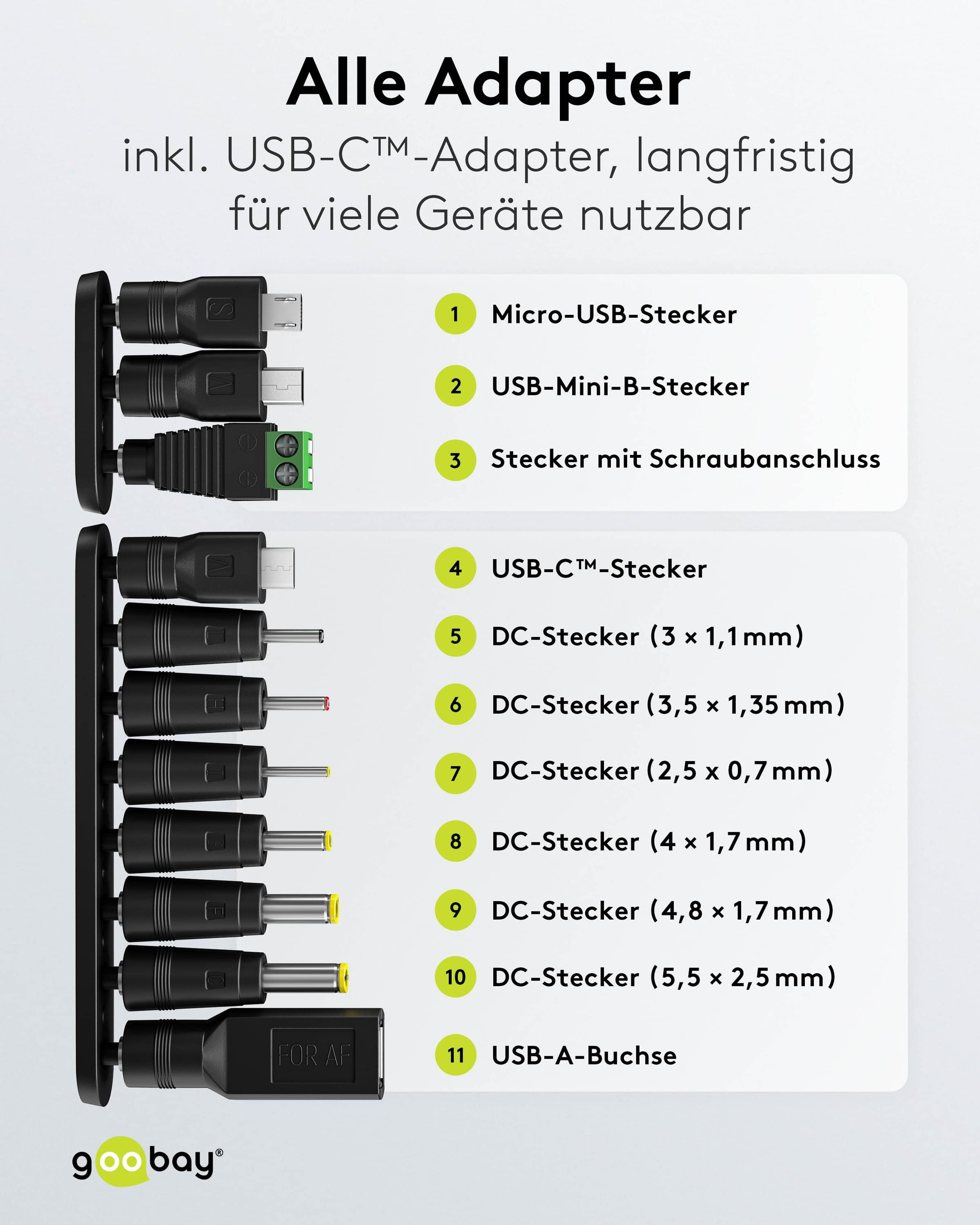 GOOBAY Universal-Netzteil 64570, 3...12 V-/27 W, 11-Adapter, inkl. USB-Adapter