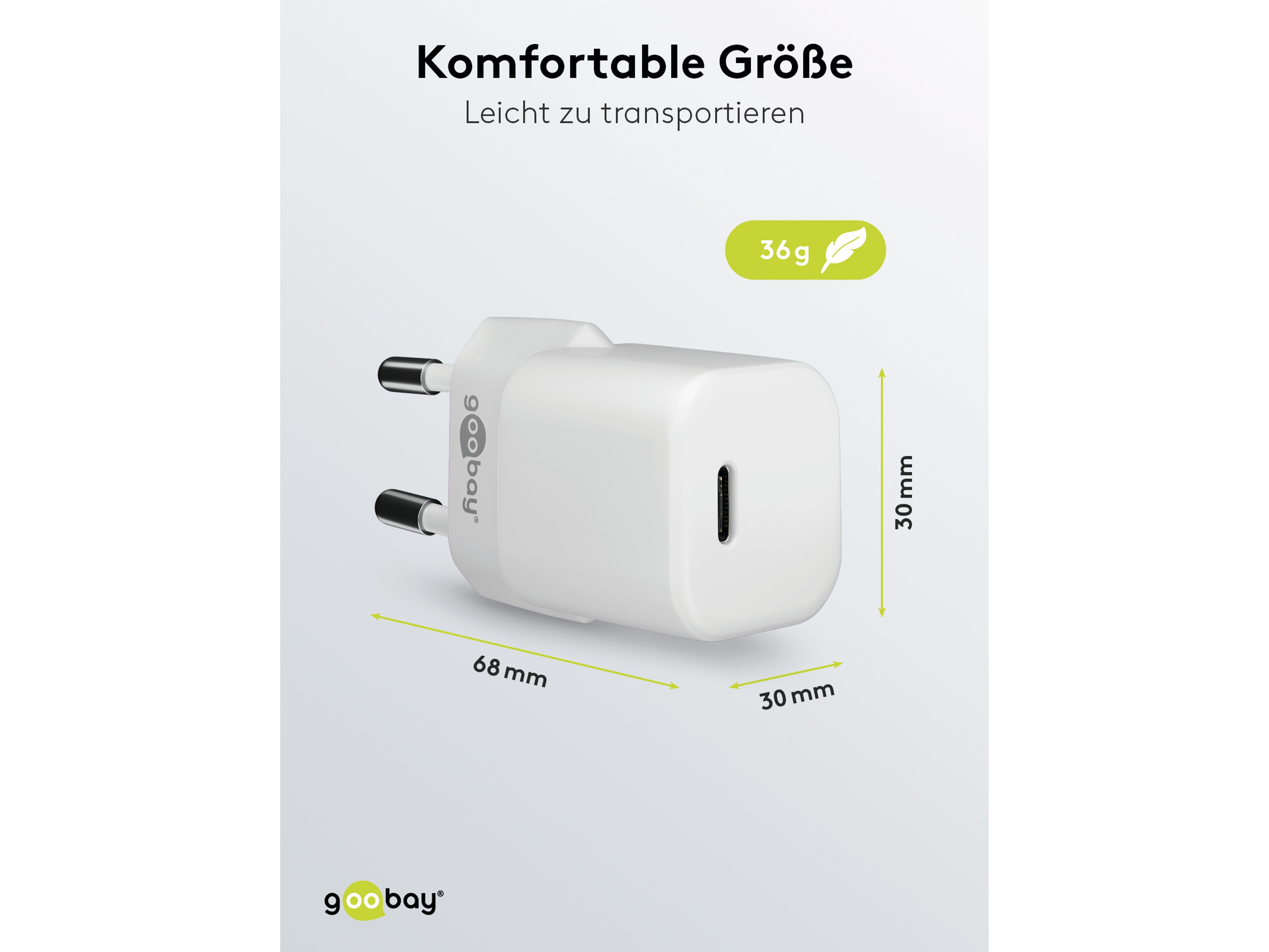 GOOBAY USB-Lader USB-C, 20W, Schnellladefunktion, weiß