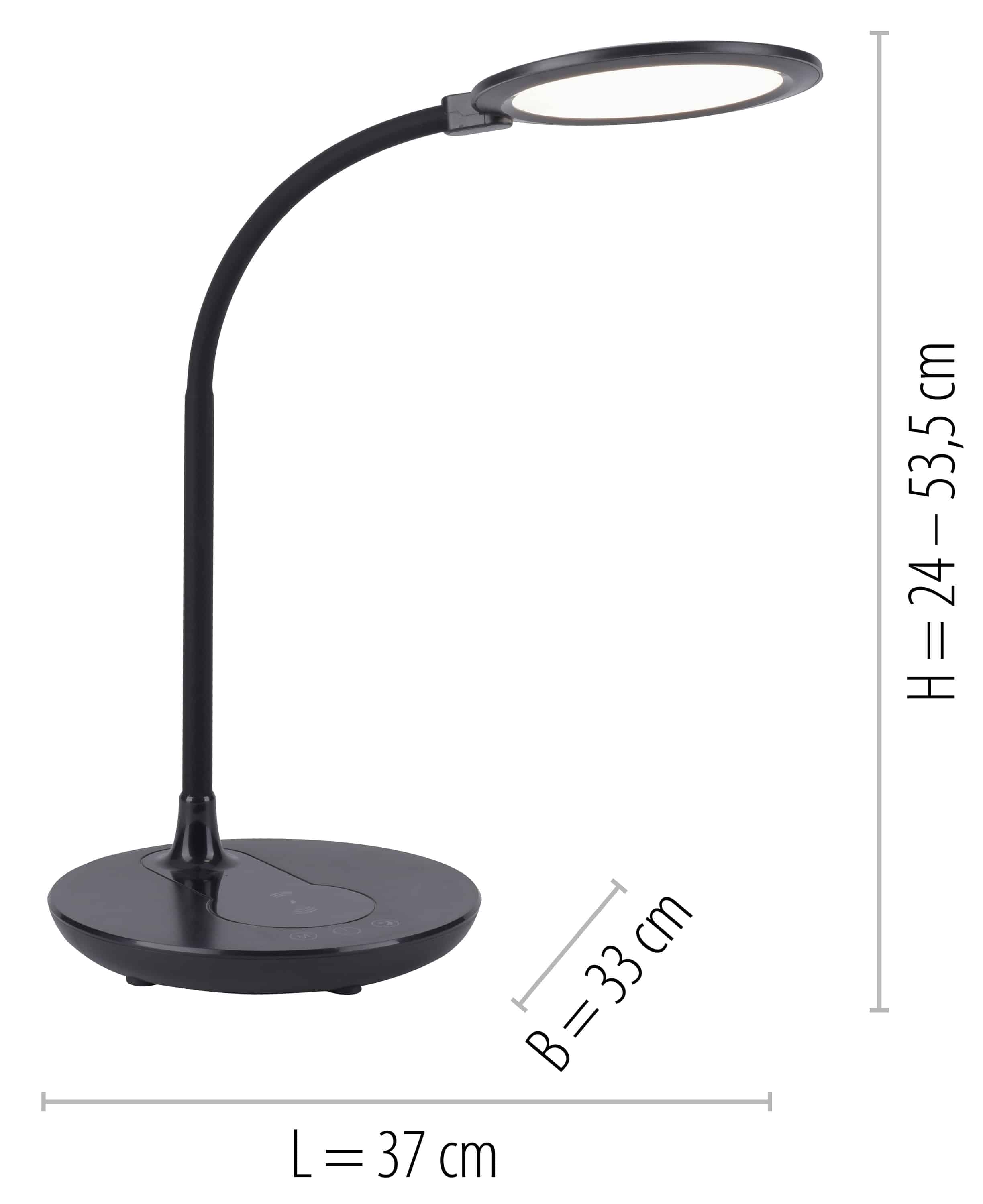 JUST LIGHT LED-Tischleuchte 14416-18 schwarz, 5 W, 600 lm, CCT, Handy-Ladefunktion