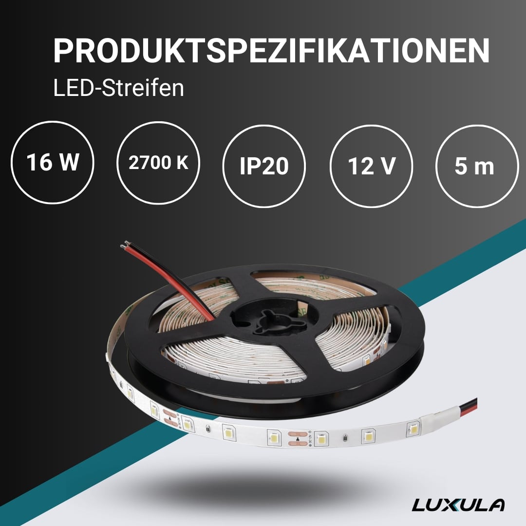 LUXULA LED-Strip, 5 m, warmweiß, EEK: F, 12 V, 2700 K, 60-LED/m