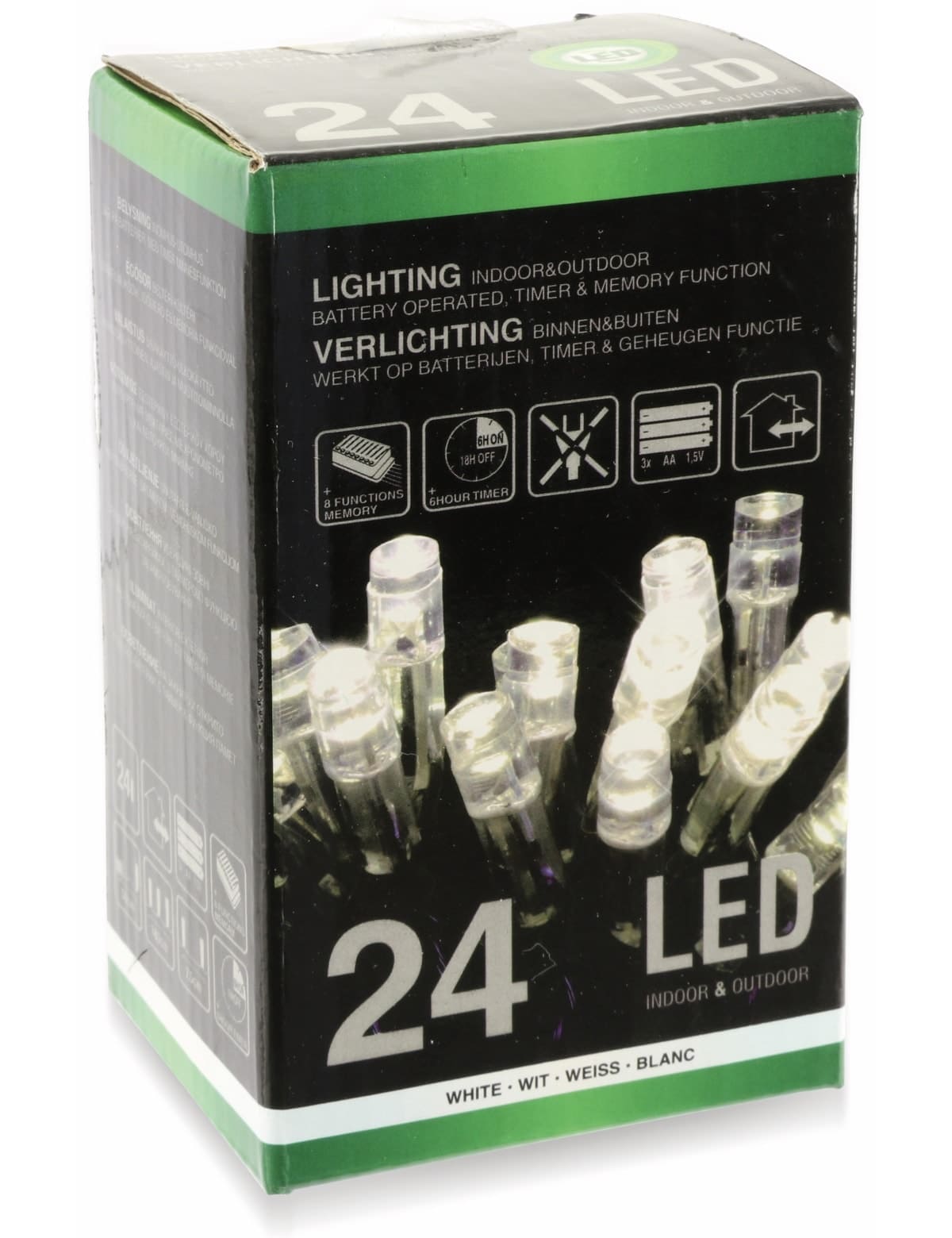 LED-Lichterkette, 24 LEDs, kaltweiß, Batteriebetrieb, IP44, Timer