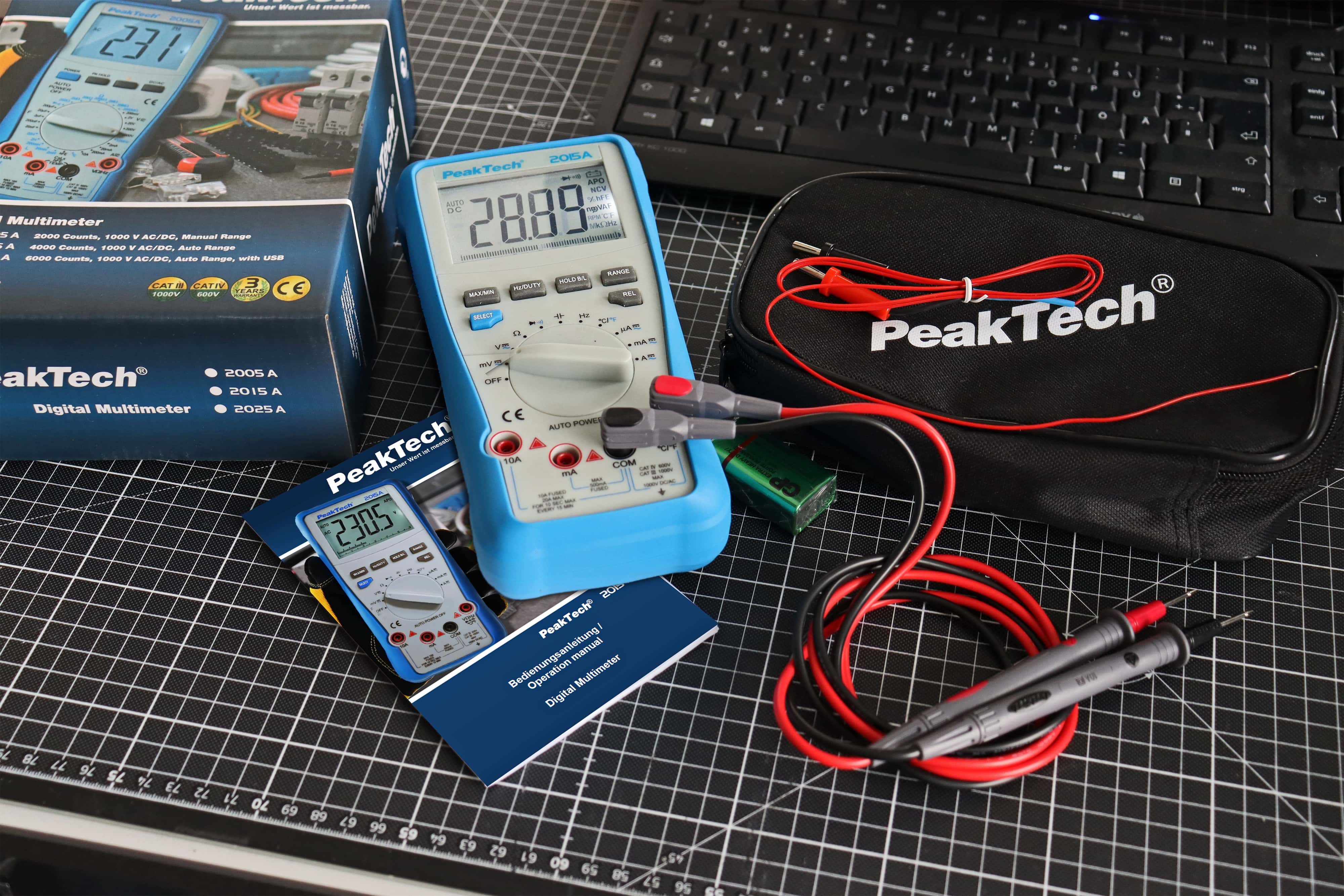 PEAKTECH True RMS Multimeter, P 2025 A, 1000 V AC/ DC, 10 A AC/ DC, USB