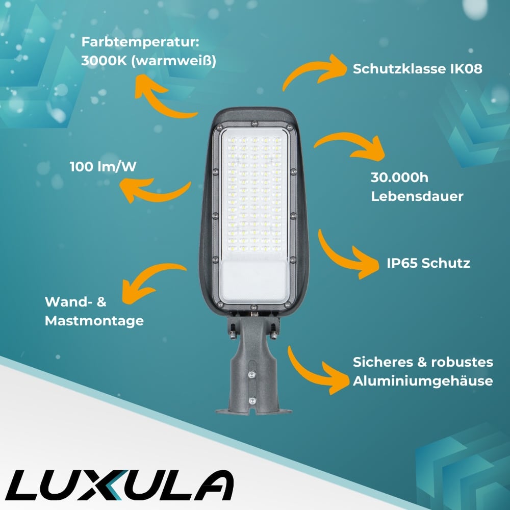 LUXULA LED-Straßenleuchte, EEK: F, 50W, 5000lm, 3000K, IP65, grau