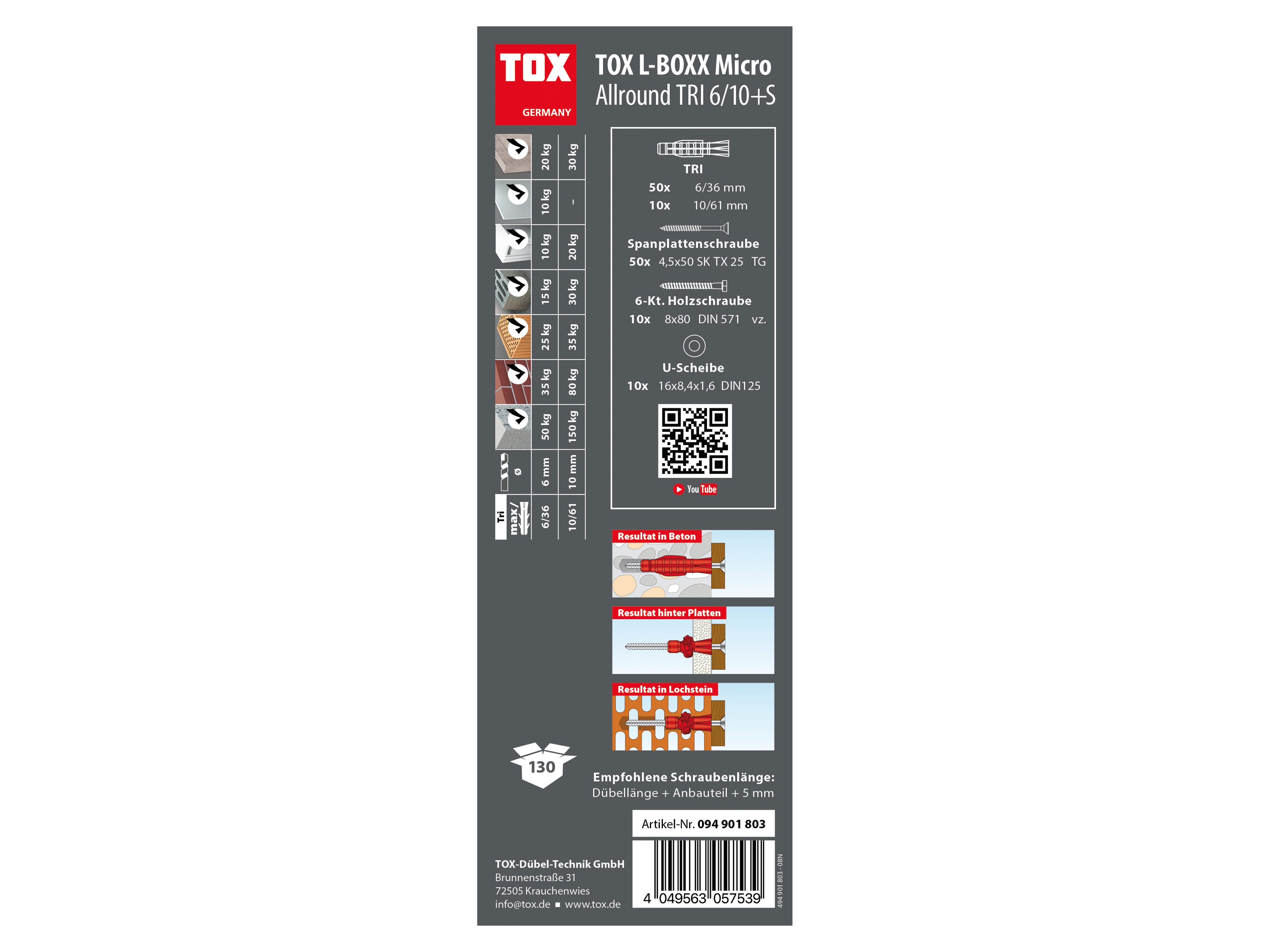 TOX L-Boxx Micro Allround Tri 6/10 + S, 130-teilig