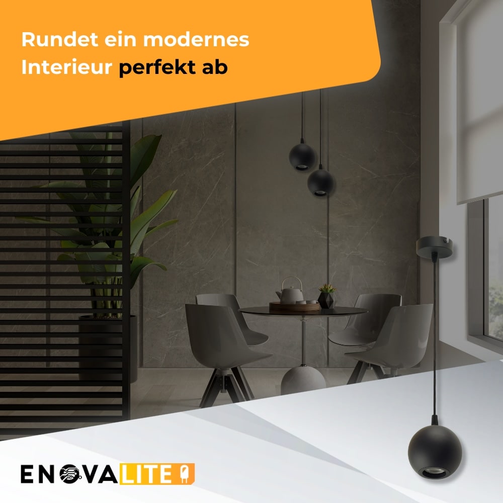 ENOVALITE LED-Pendellampe GLOBE, GU10-Fassung, IP20, Ø10cm, 1flammig, schwarz