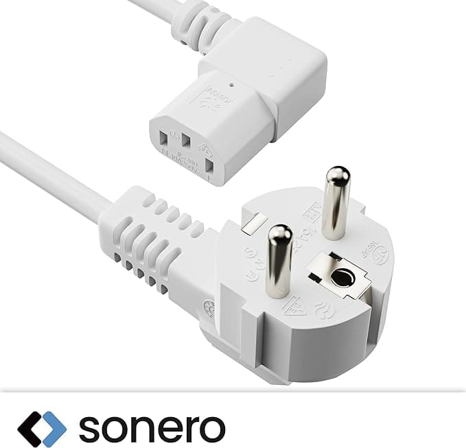 SONERO Netzkabel Schutzkontaktstecker, X-SKW-C13W-050W, 90°, weiß, 5m