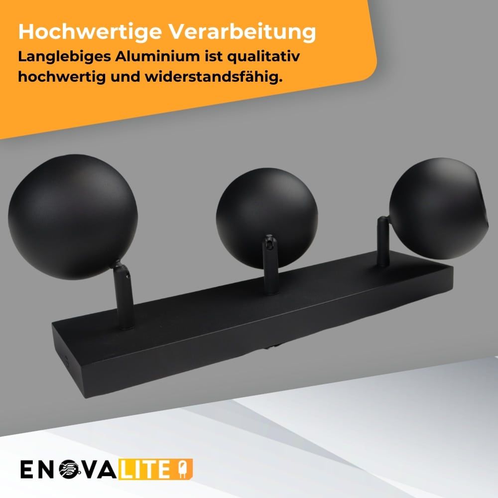 ENOVALITE Deckenleuchte GLOBE, GU10-Fassung, IP20, Ø10cm, 3 flammig, schwarz