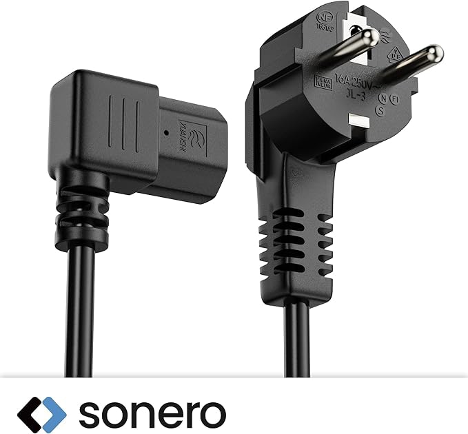 SONERO Netzkabel Schutzkontaktstecker, X-SKW-C13W-010B, 90°, schwarz, 1m