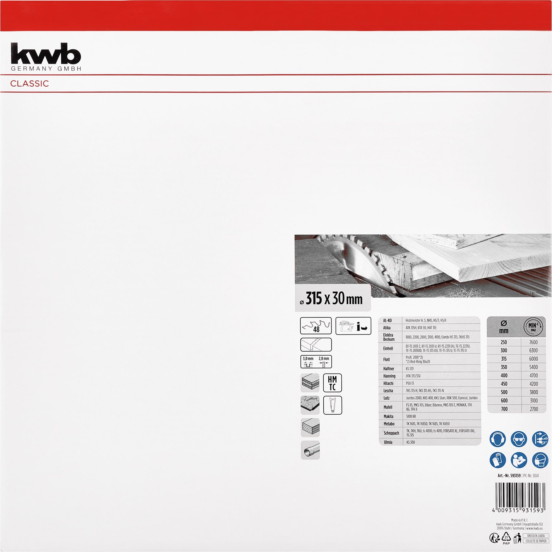 KWB Kreissägeblatt, 593159, 315x30 mm, 48 Zähne
