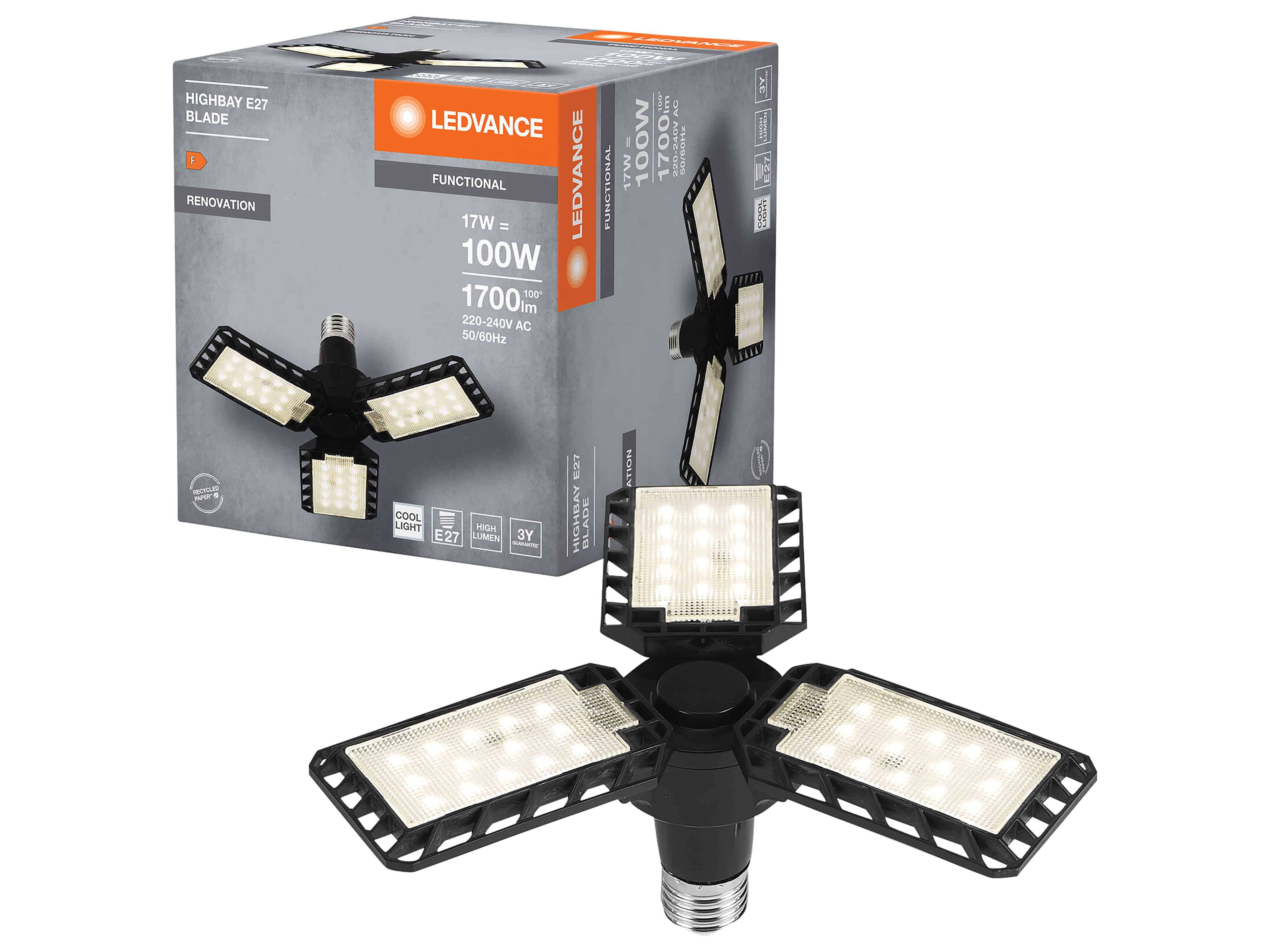 LEDVANCE LED-Deckenlampe Highbay Blade, E27, 17W, 1700 lm, 4000 K