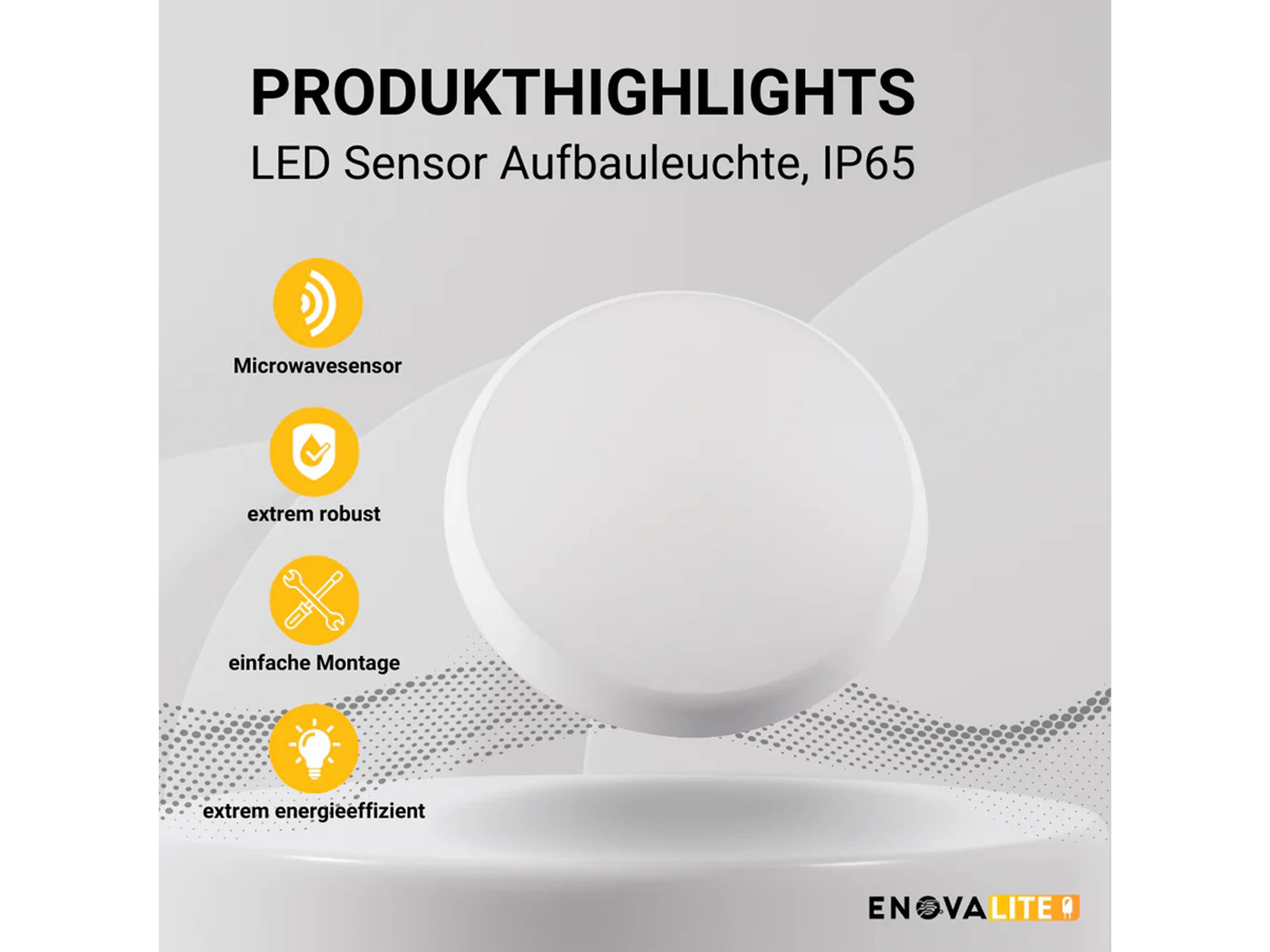ENOVALITE LED-Deckenleuchte, Sensor, EEK: F, 18W, 1880lm, 4000K, Ø250mm