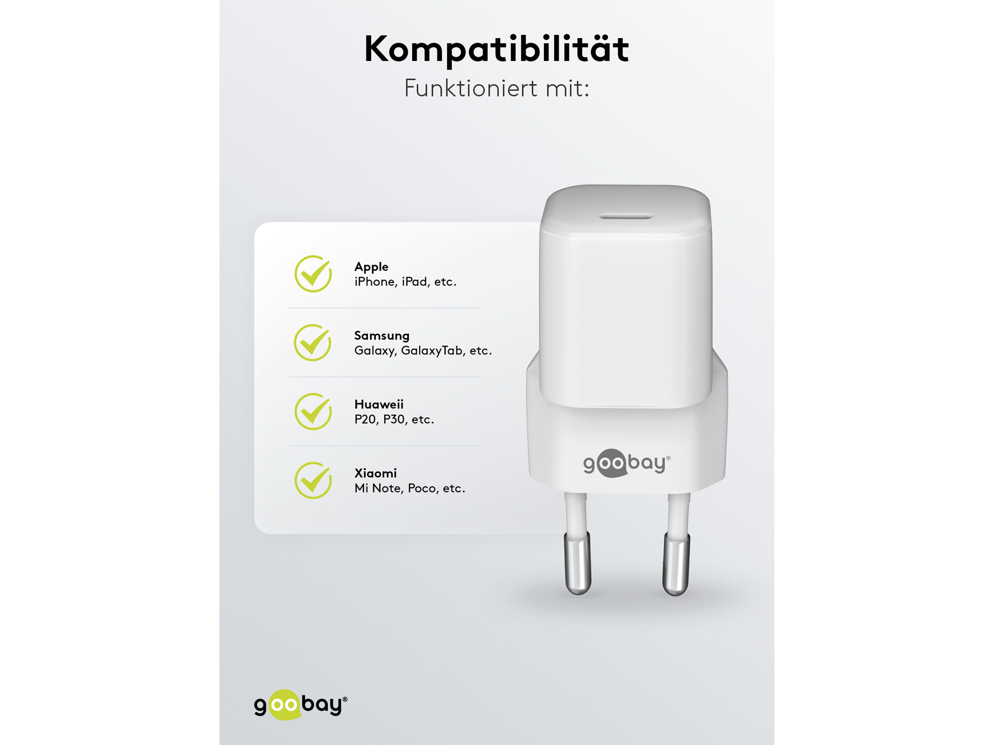 GOOBAY USB-Lader USB-C, 20W, Schnellladefunktion, weiß