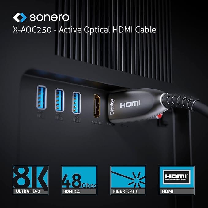 SONERO Aktives HDMI Kabel X-AOC250-150, AOC Extender Kabel 8K, 15m