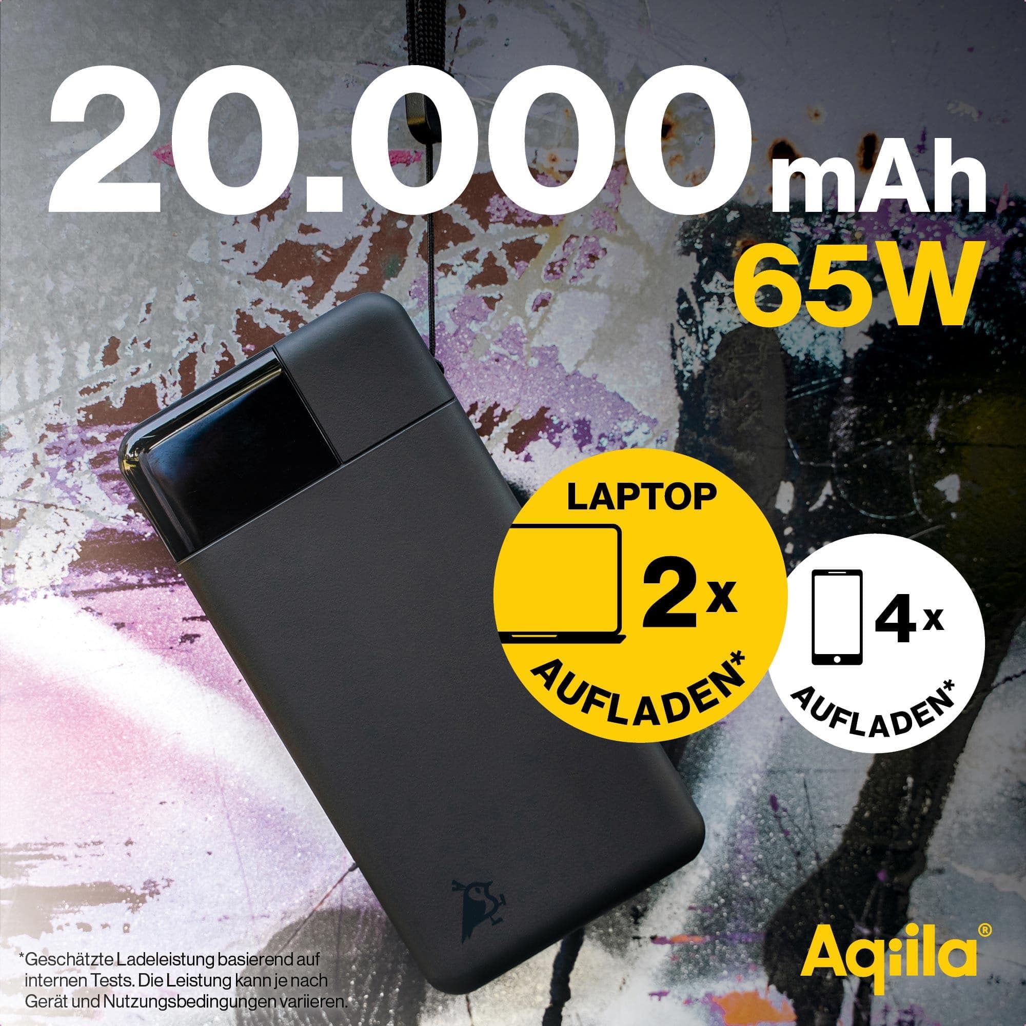 AQIILA Powerbank Powerbird B20+, 65 W, 20.000mAh, 1x USB-A, 2x USB-C, schwarz