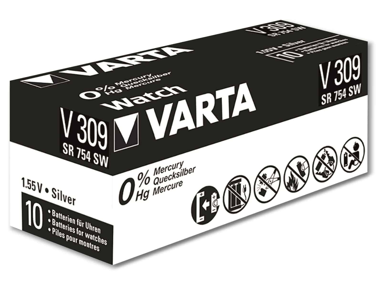 VARTA Knopfzelle Silver Oxide, 309 SR48,  1.55V, 10 Stück