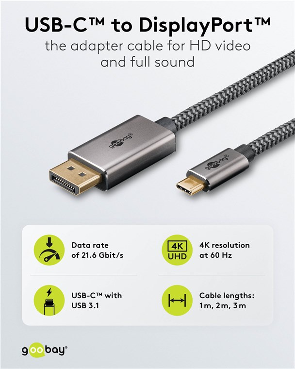 GOOBAY USB3.1 Adapterkabel 75706 USB-C/Displayport 3,0m schwarz