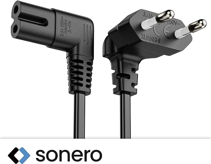 SONERO Netzkabel X-ESW-C7W-010B, Eurostecker, 90°, schwarz, 1m