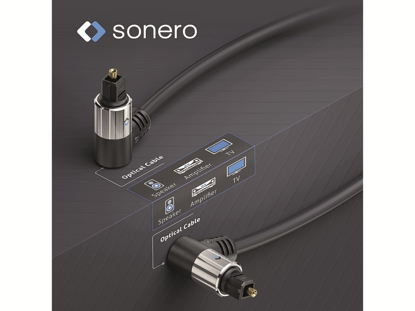 SONERO Lichtleiter-Kabel, 2 m, schwarz, 2x90° Stecker
