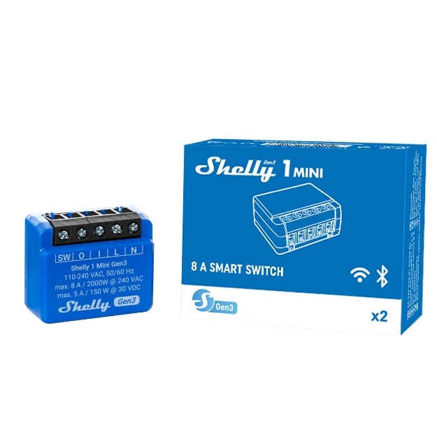 SHELLY WLAN-Schaltaktor 1 Mini Gen 3, blau, 2 Stück