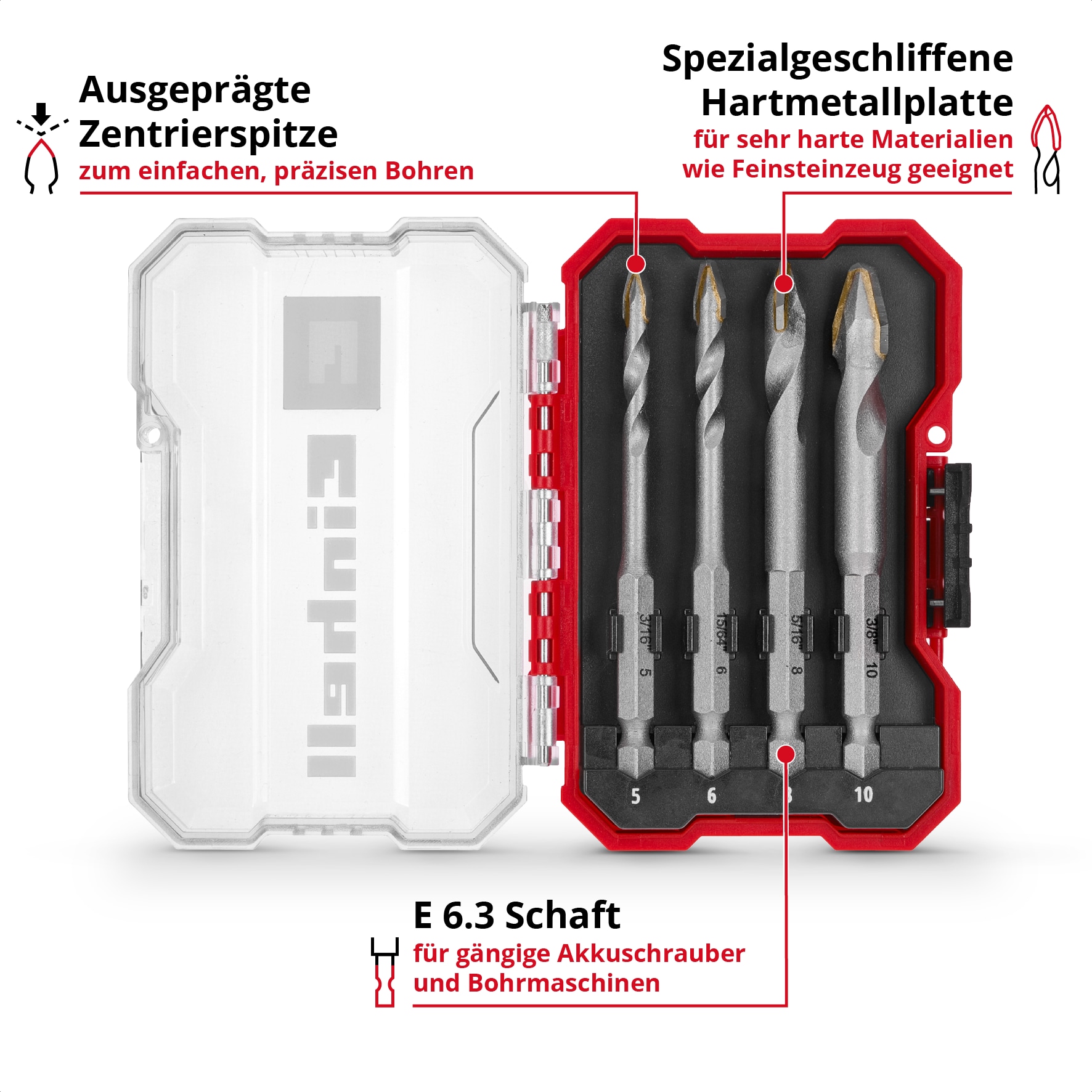 EINHELL Fliesenbohrer-Set, 51404, XS-Case, 5-10 mm, 4-teilig