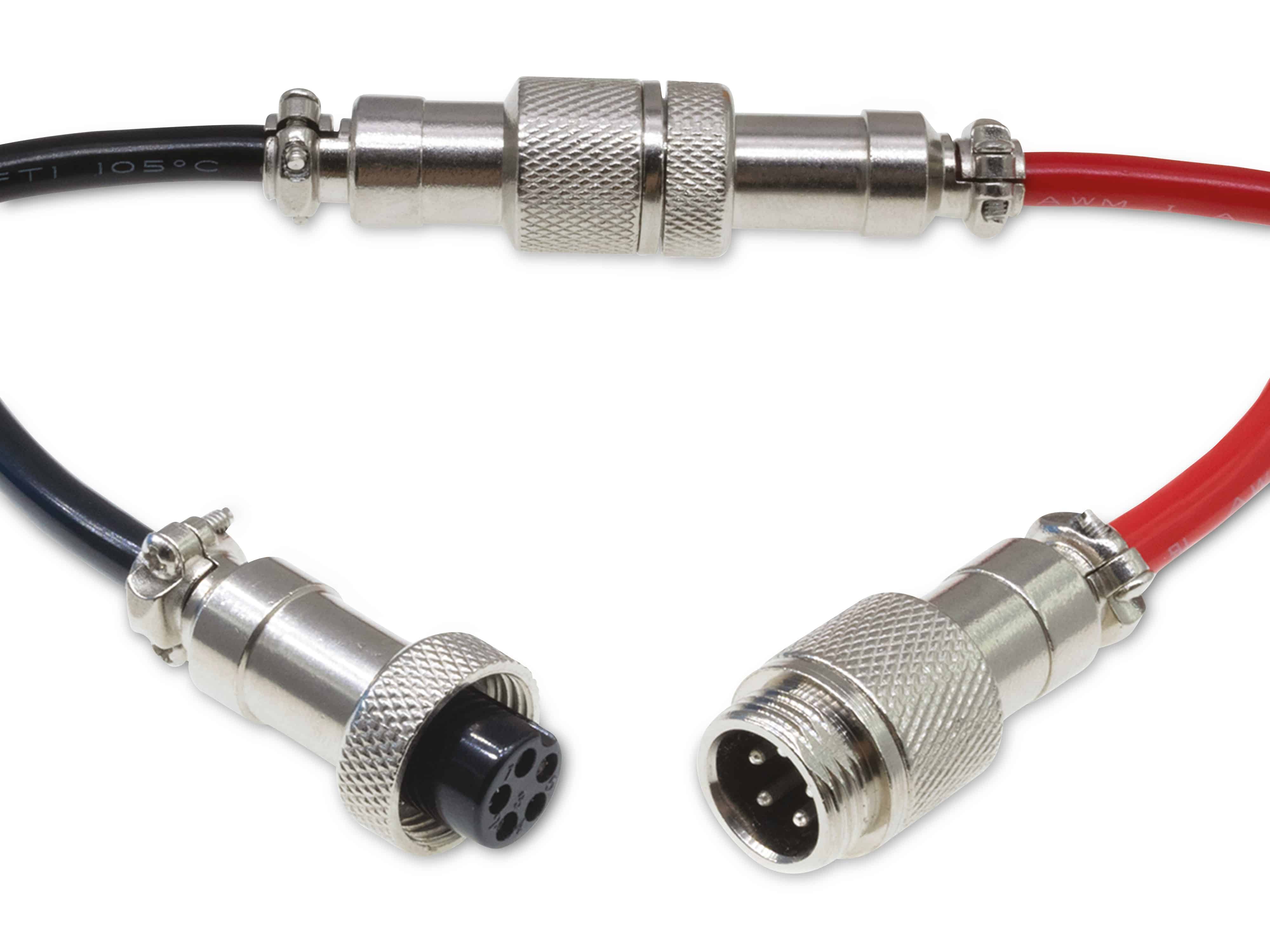 Rundsteckverbinder, 4-polig, 60V, 2A, Lötanschluss, IP55, wire to wire, 1 Stecker + 1 Buchse