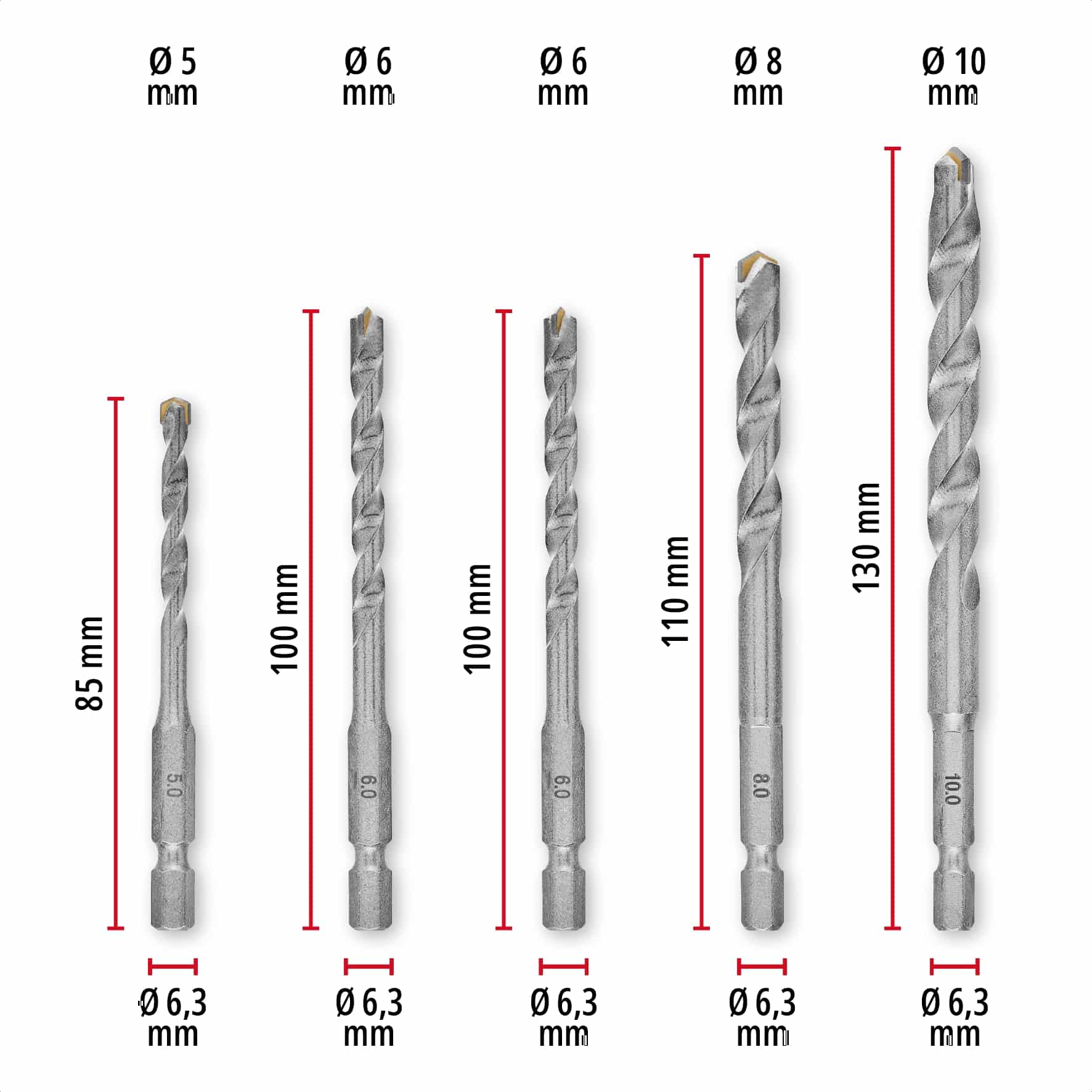 EINHELL Fliesenbohrer-Set, 51410, S-Case, 5-10 mm, 10-teilig