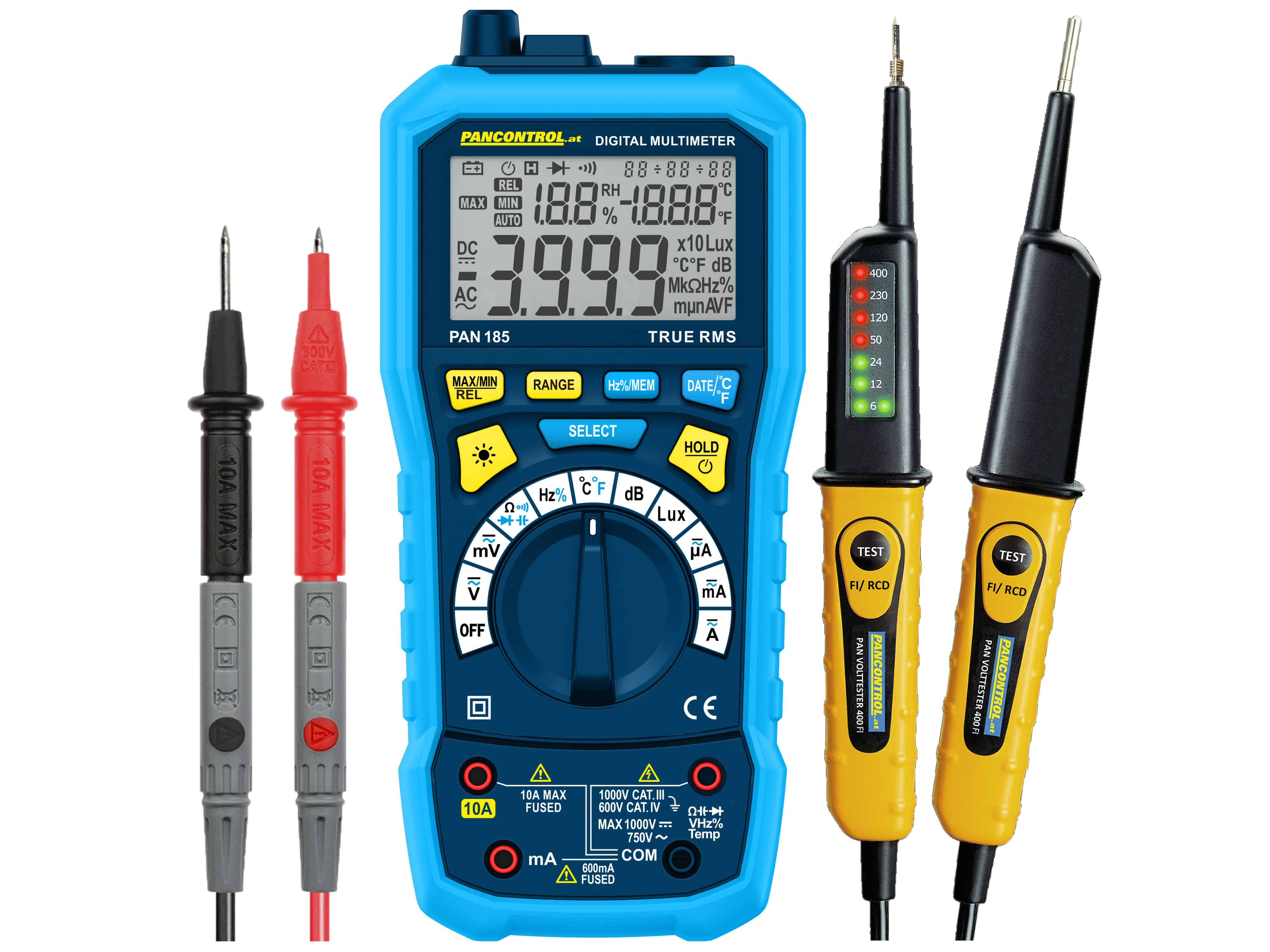 PANCONTROL Messgeräte-Set, Multisensor-Messgerät PAN 185 + Spannungsprüfer PAN Volttester 400FI