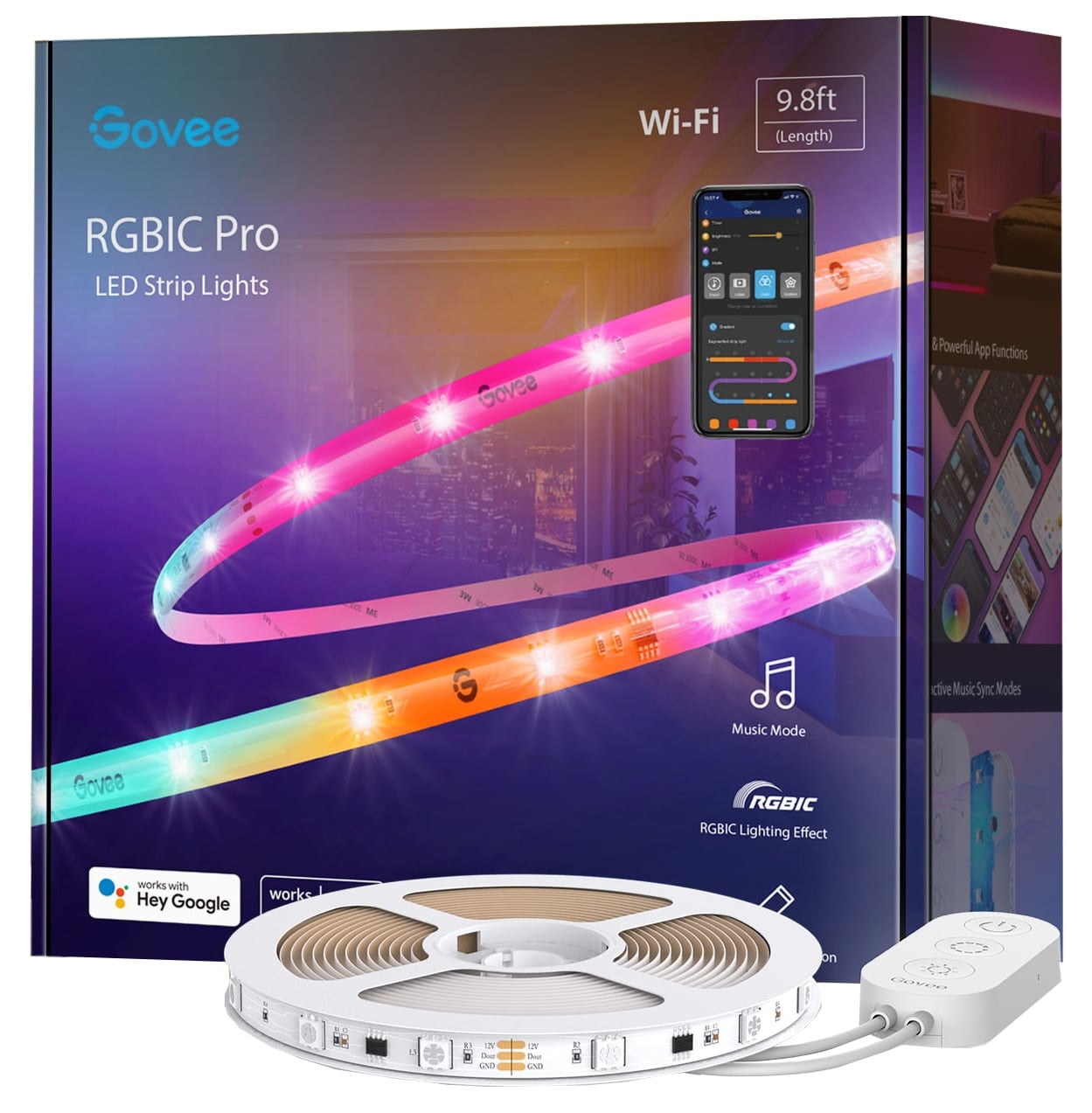 GOVEE LED-Strip, Wi-Fi, RGBIC, EEK: G, smart, dimmbar, 3 m