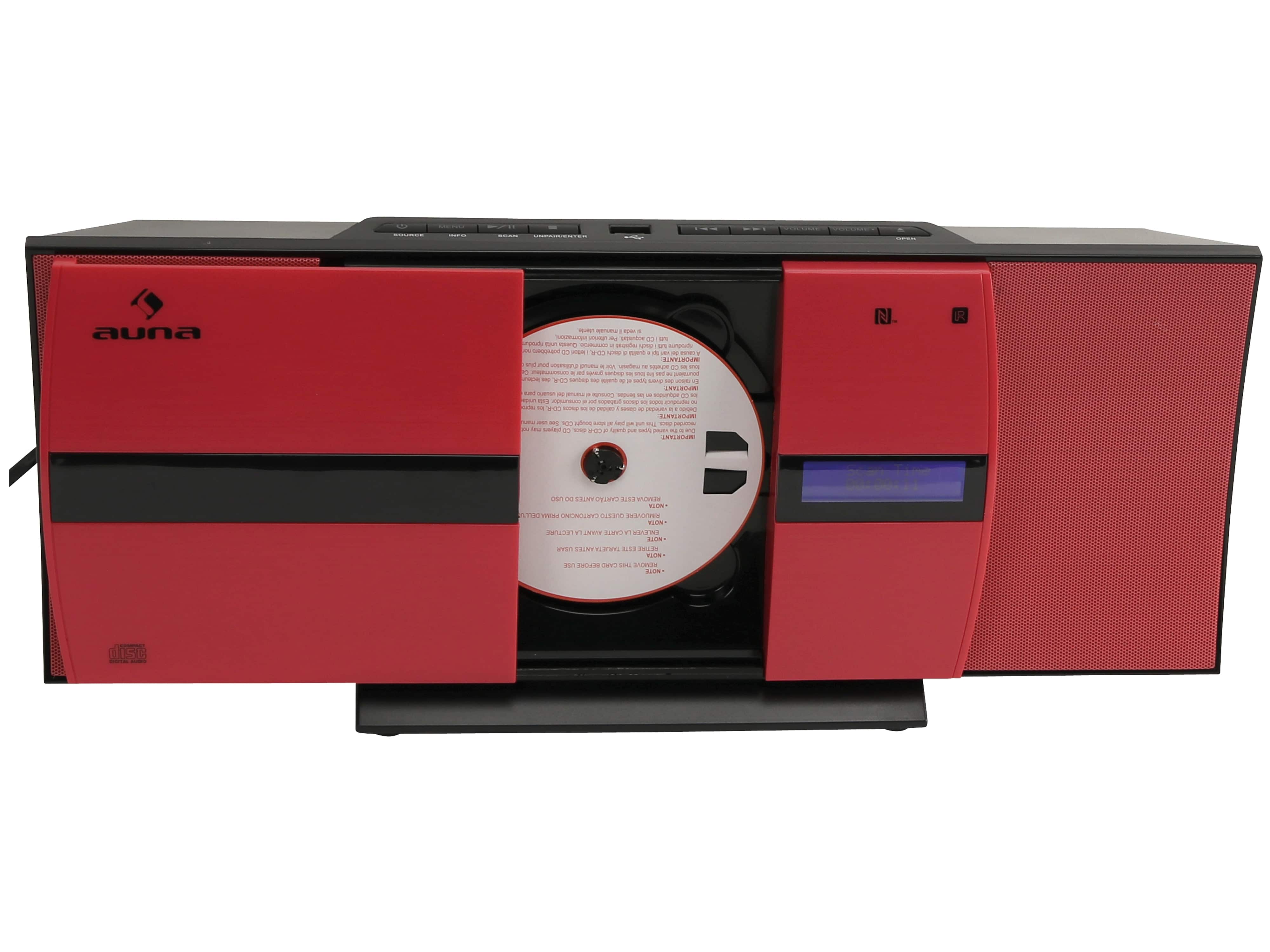 AUNA Stereoanlage V-20, rot, CD, DAB+, Radio, Bluetooth, USB, AUX