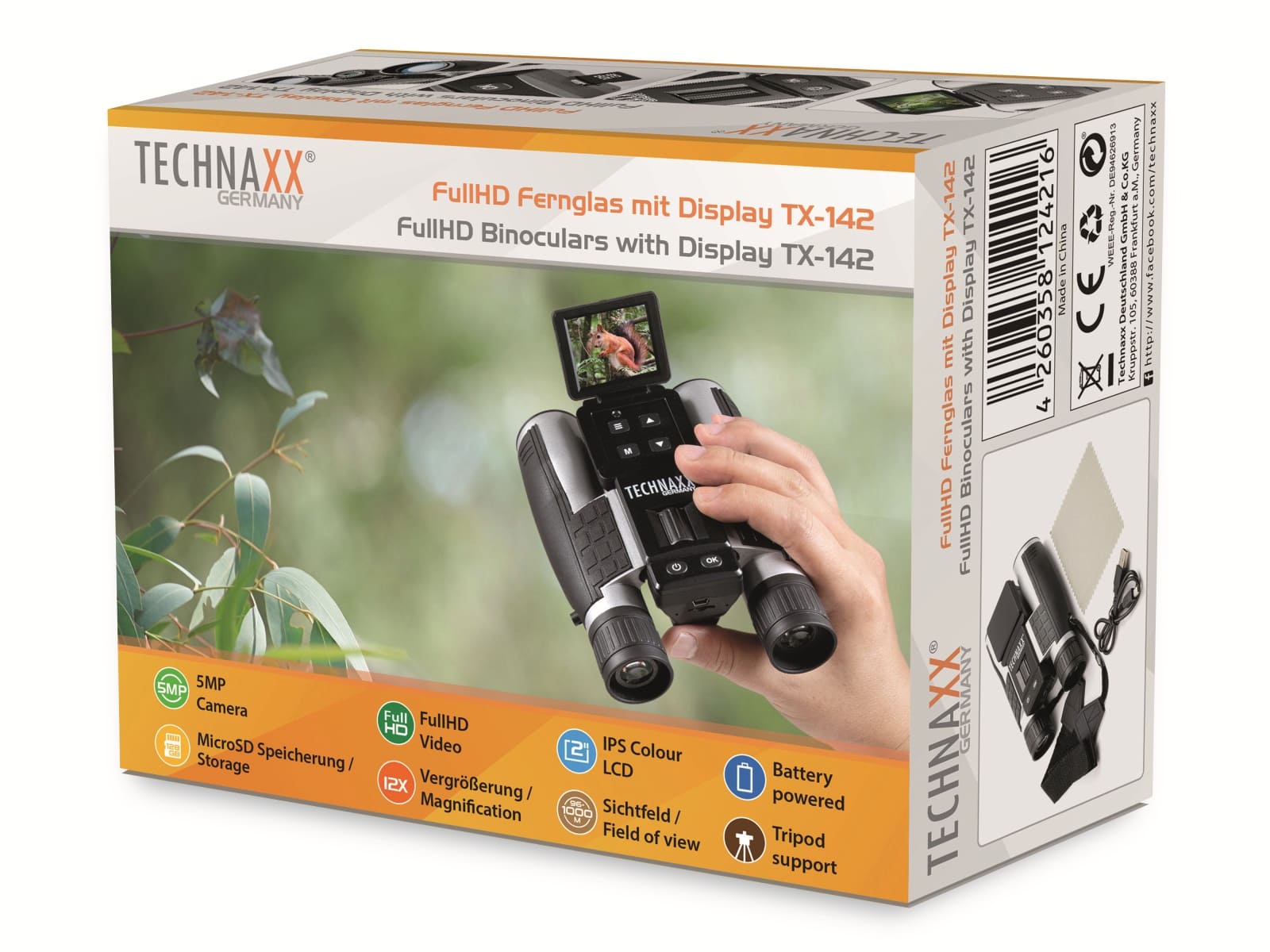 TECHNAXX Fernglas TX-142, Full-HD, 4-fach Zoom und Farbdisplay
