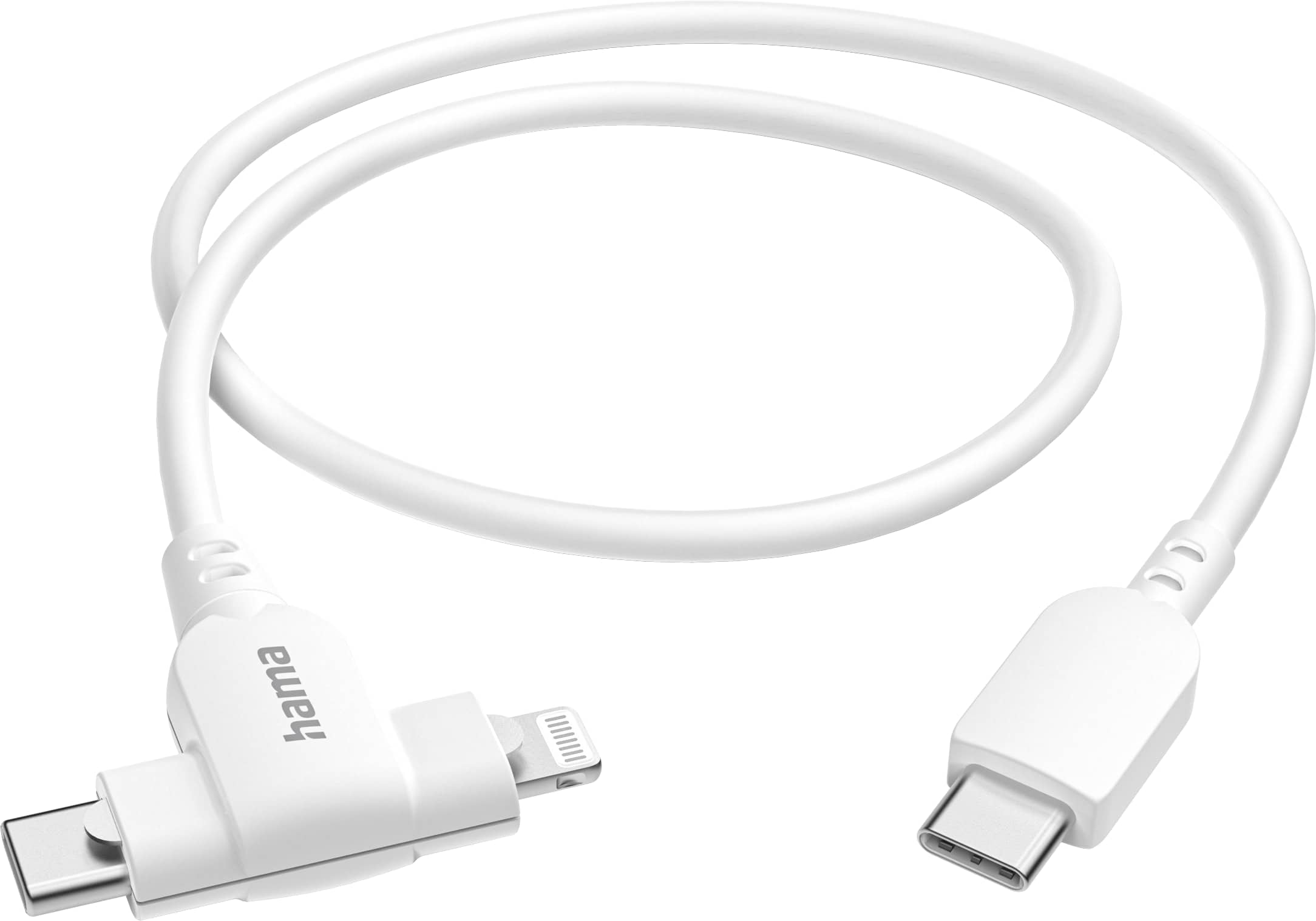 HAMA USB-Ladekabel 2-in-1, USB-C - USB-C oder Lightning, MFI, 1,5 m, Weiß