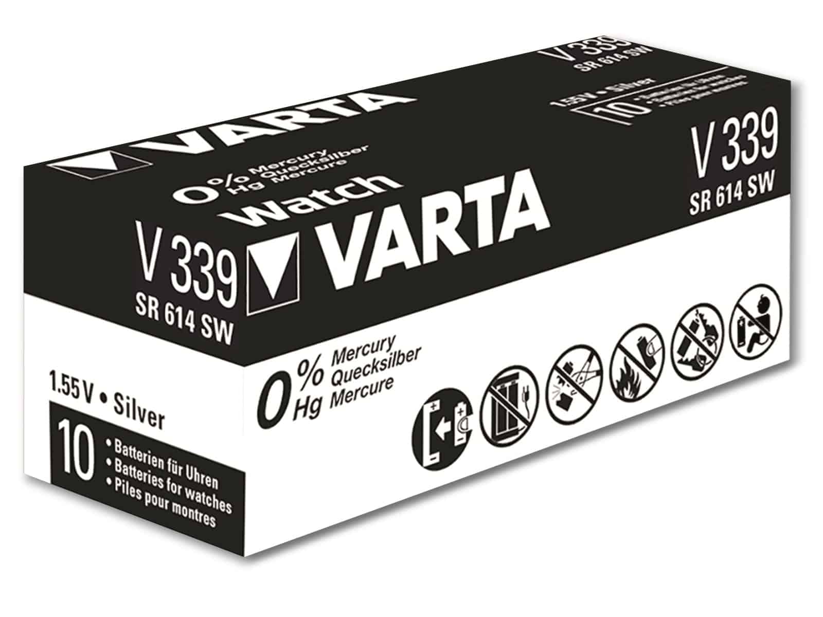 VARTA Knopfzelle Silver Oxide, 339 SR614,  1.55V, 10 Stück