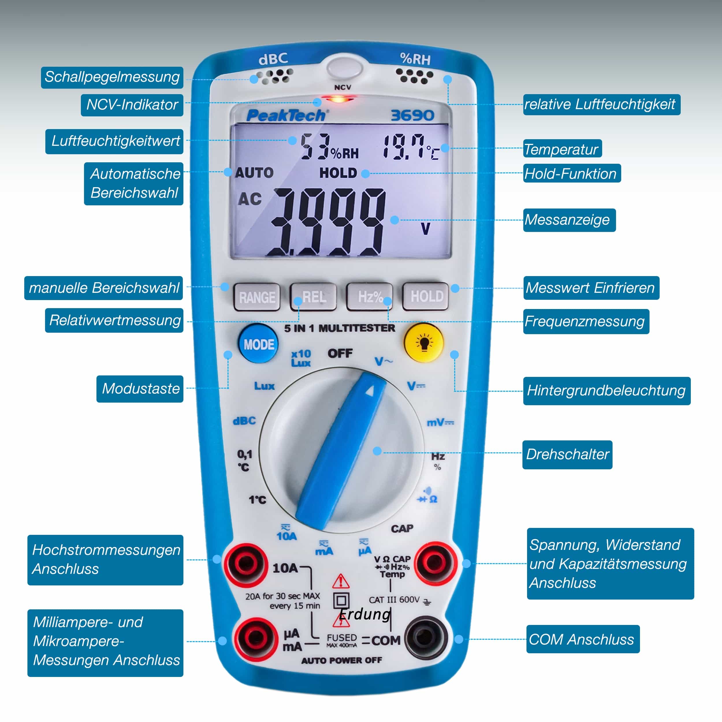 PEAKTECH Multimeter, P 3690, mit Umweltmessungen