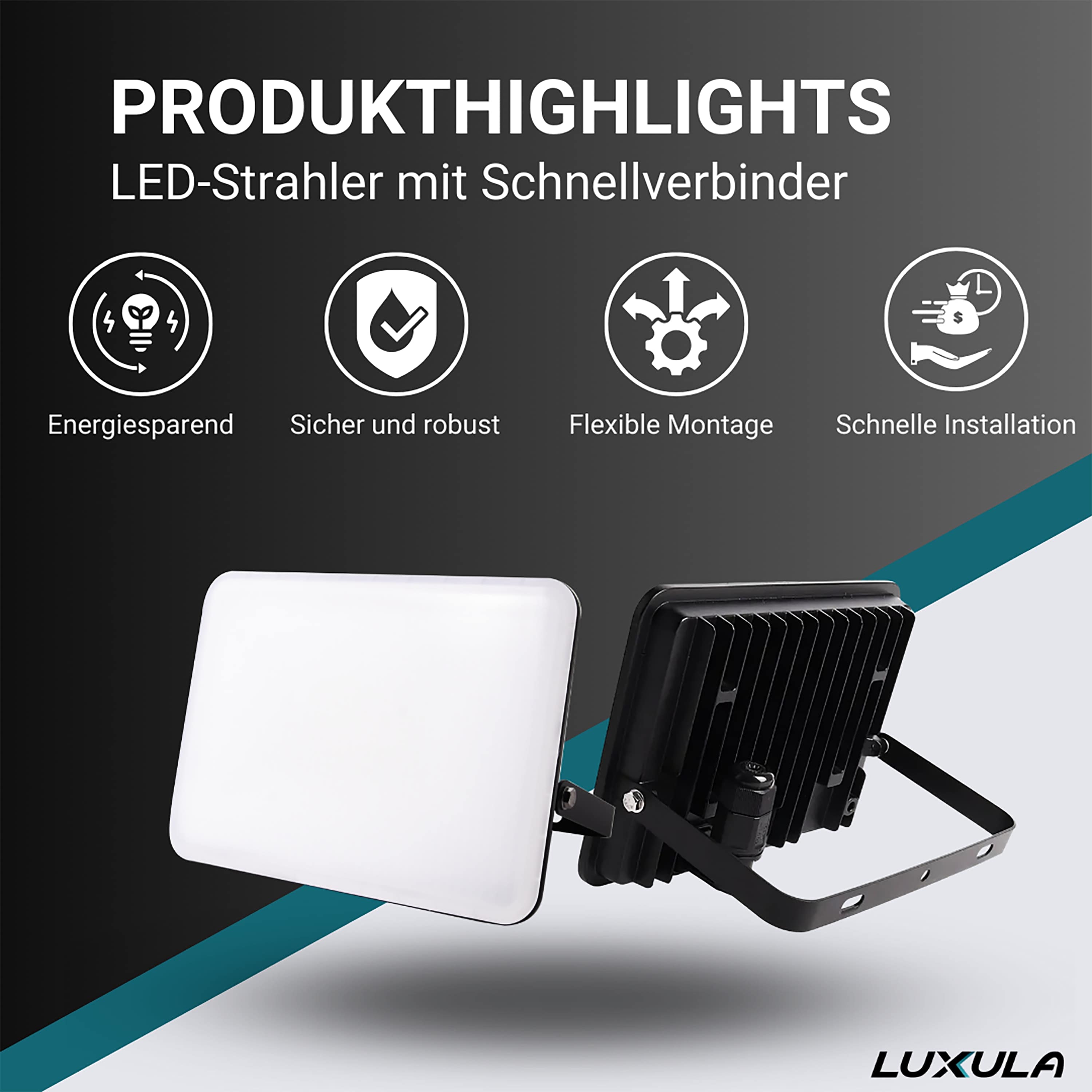 LUXULA LED-Fluter mit Schnellverbinder, EEK: F, 10W, 1000lm, 4000K, schwarz