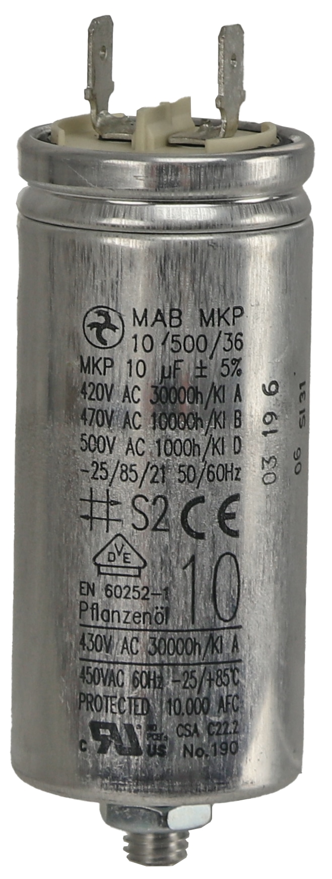 Motorkondensator, 10 µF, 420 V~, Flachsteckanschluss