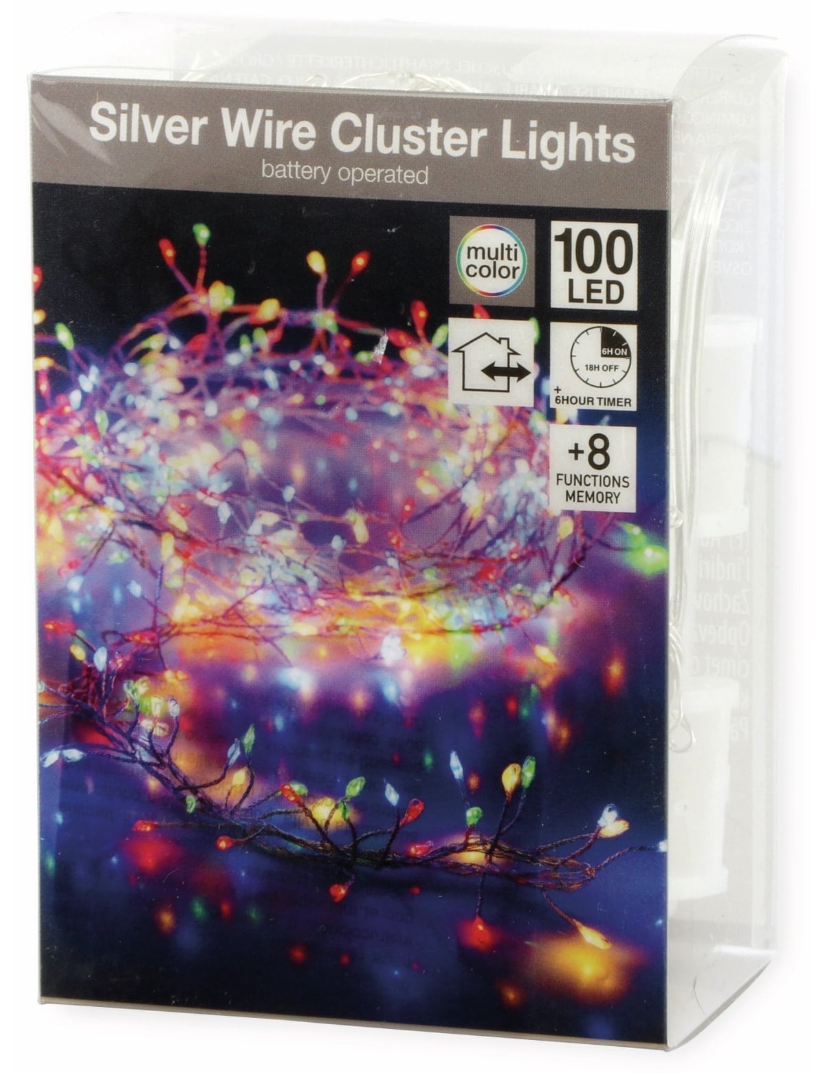 LED-Cluster-Llichterkette Draht, 100 LEDs, bunt, Batteriebetrieb, Timer