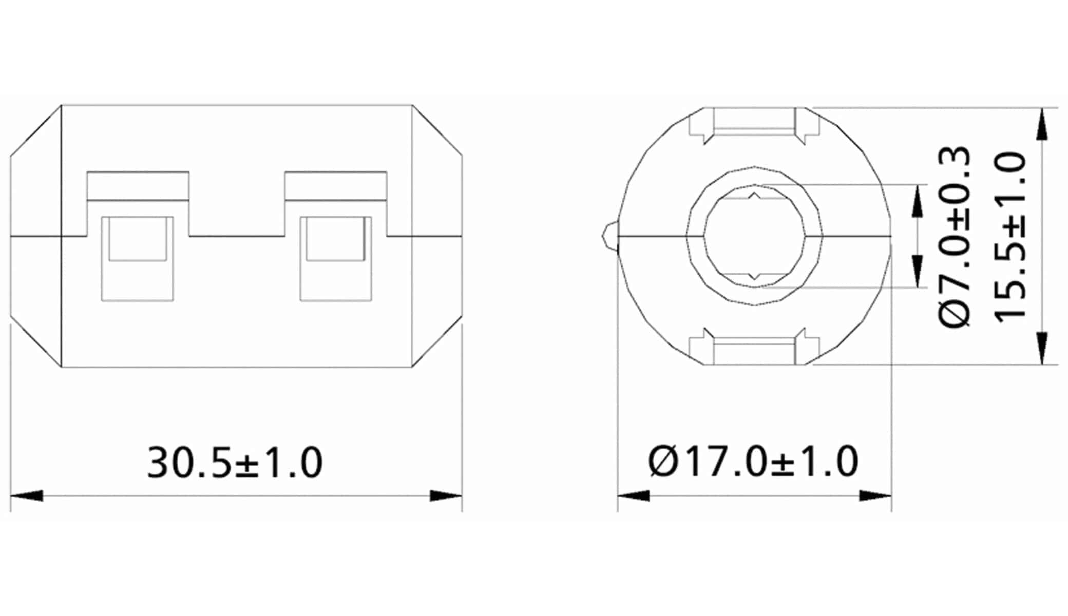 Klappferrit, Entstörfilter RF75 150 Ω für Kabeldurchmesser 7,0 mm (Max.)