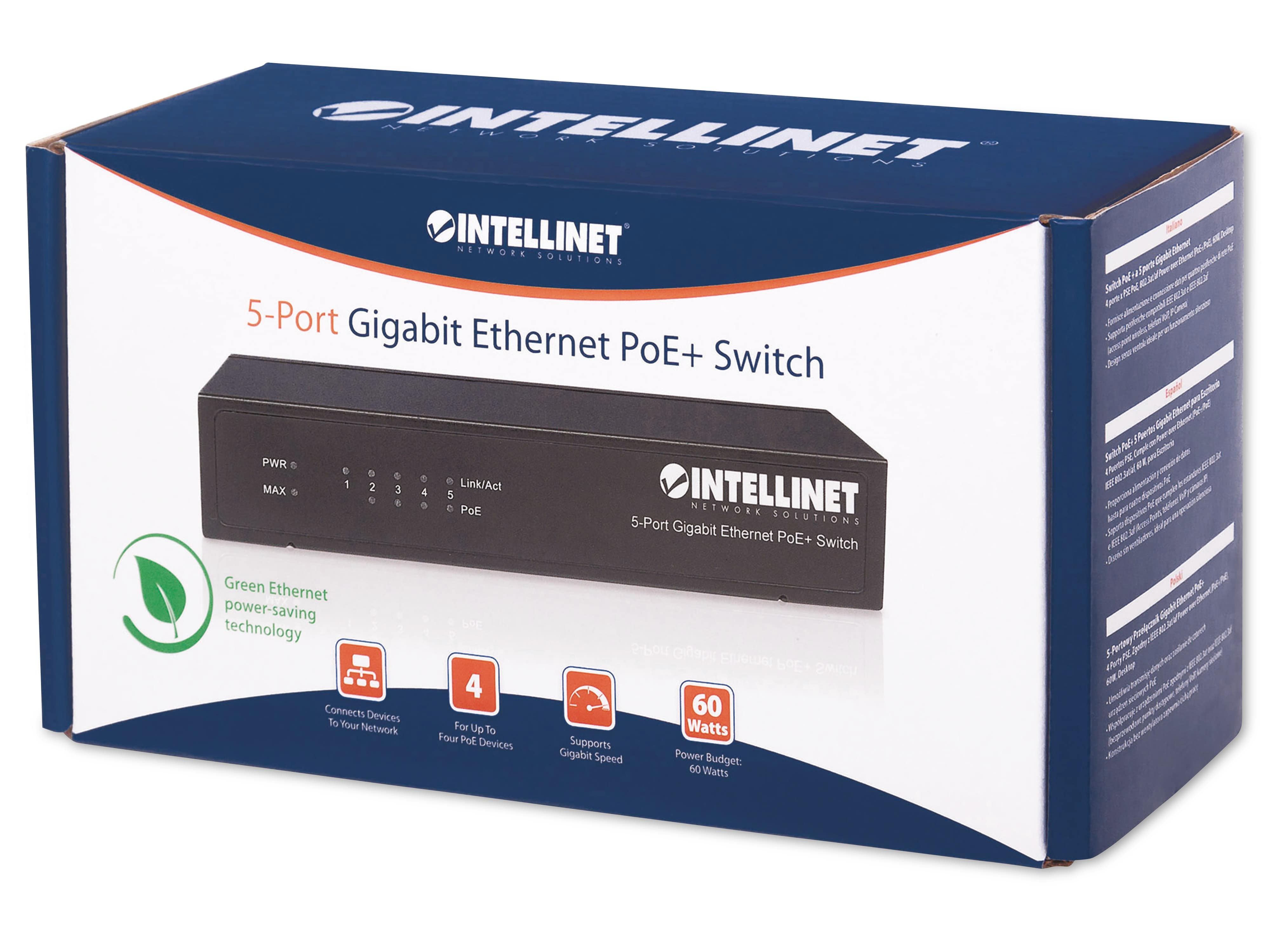 INTELLINET PoE+ Switch 561228 5-Port Gigabit