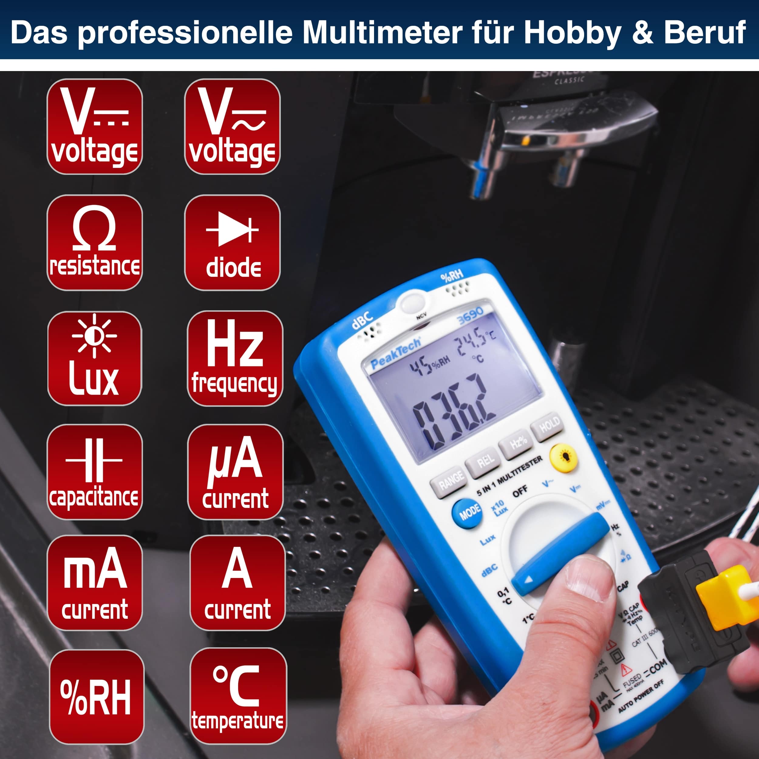 PEAKTECH Multimeter, P 3690, mit Umweltmessungen