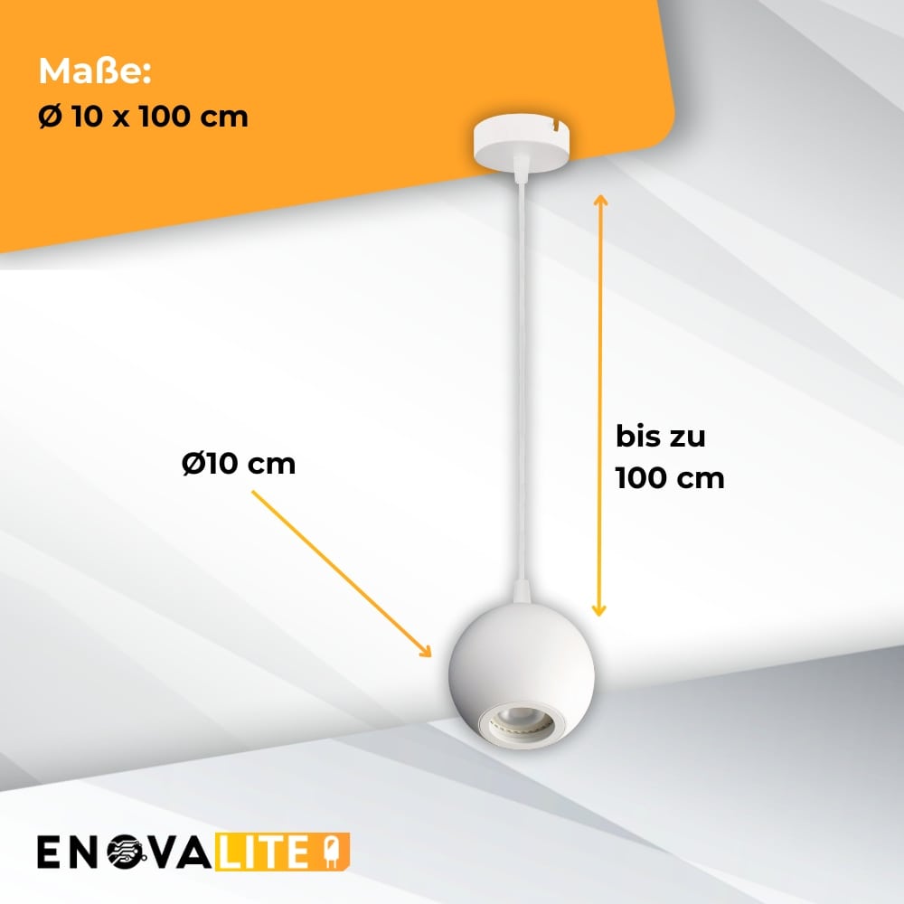 ENOVALITE LED-Pendellampe GLOBE, GU10-Fassung, IP20, Ø10cm, 1flammig, weiß