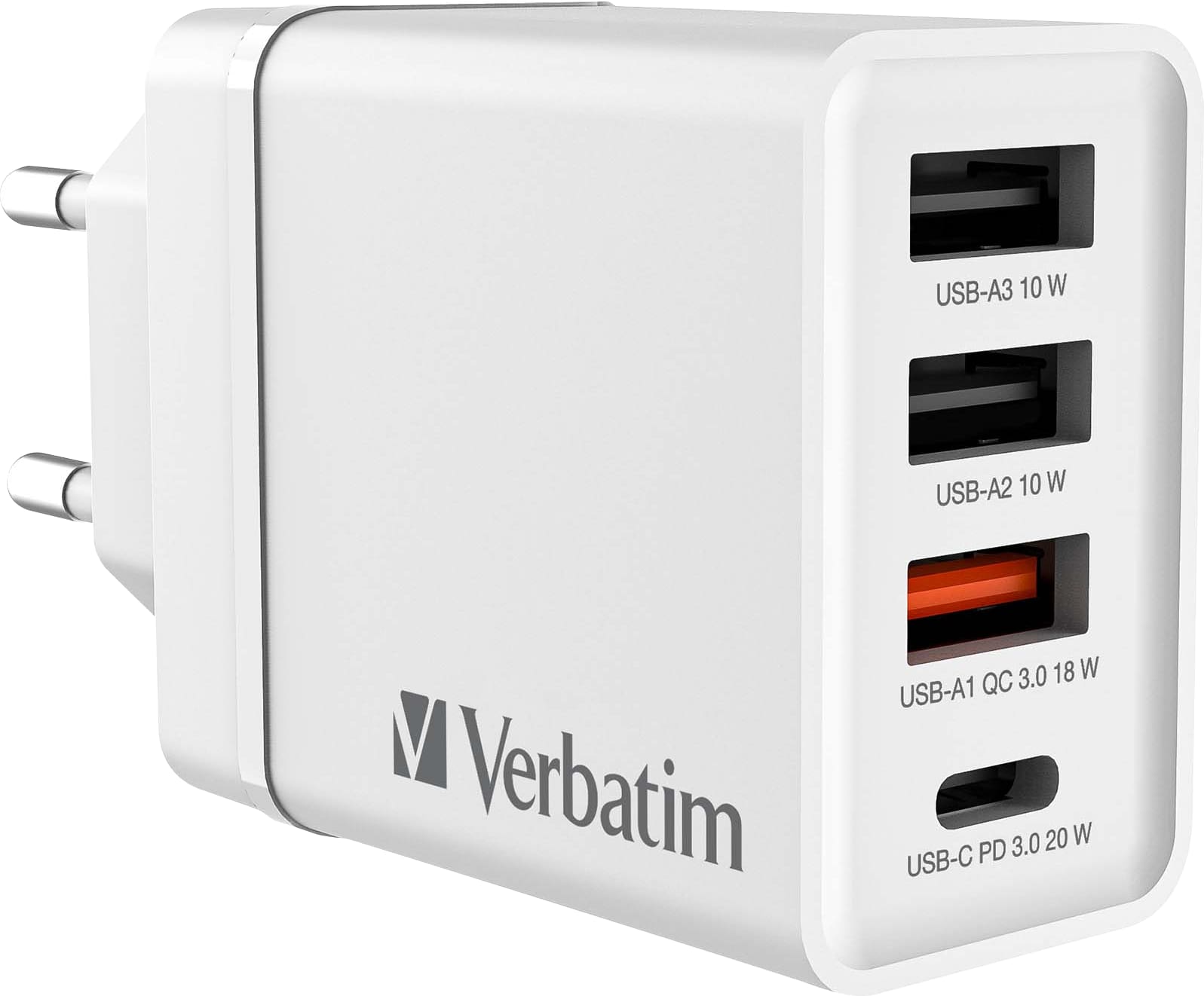 VERBATIM USB-Ladegerät 49701, 2x USB-A, 1x USB-A QC, 1x USB-C PD, weiß