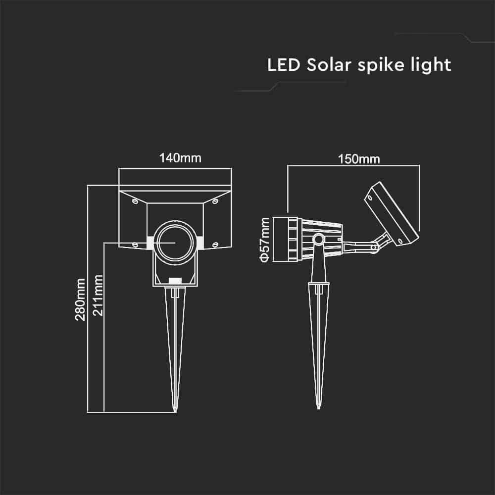 V-TAC Solar LED-Gartenleuchte VT-952, 2 W, 6400 K, IP65, schwarz