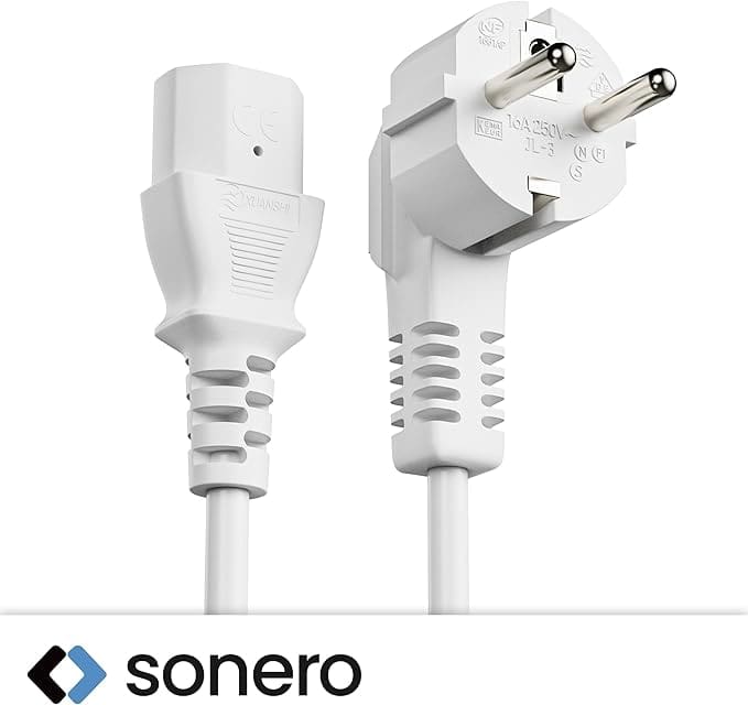 SONERO Netzkabel Schutzkontaktstecker, X-SKW-C13G-050W, 90°, weiß, 5m